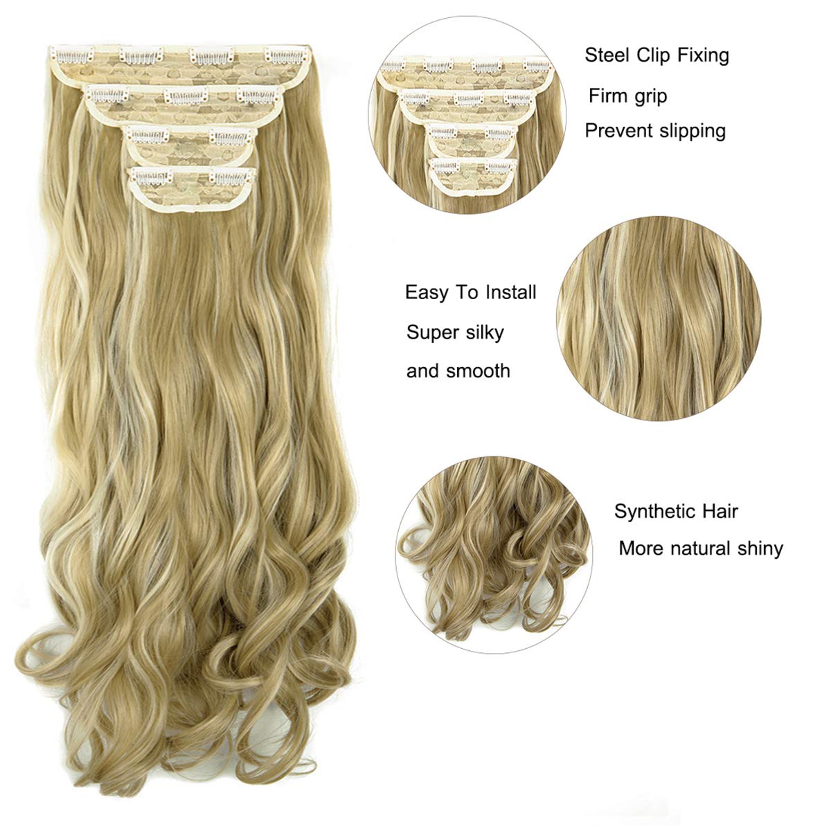 ZAIQUN Clip-in Hair Extensions Set - 4 Pieces Straight, Curly & Wavy Synthetic Hair Extensions for Women (18