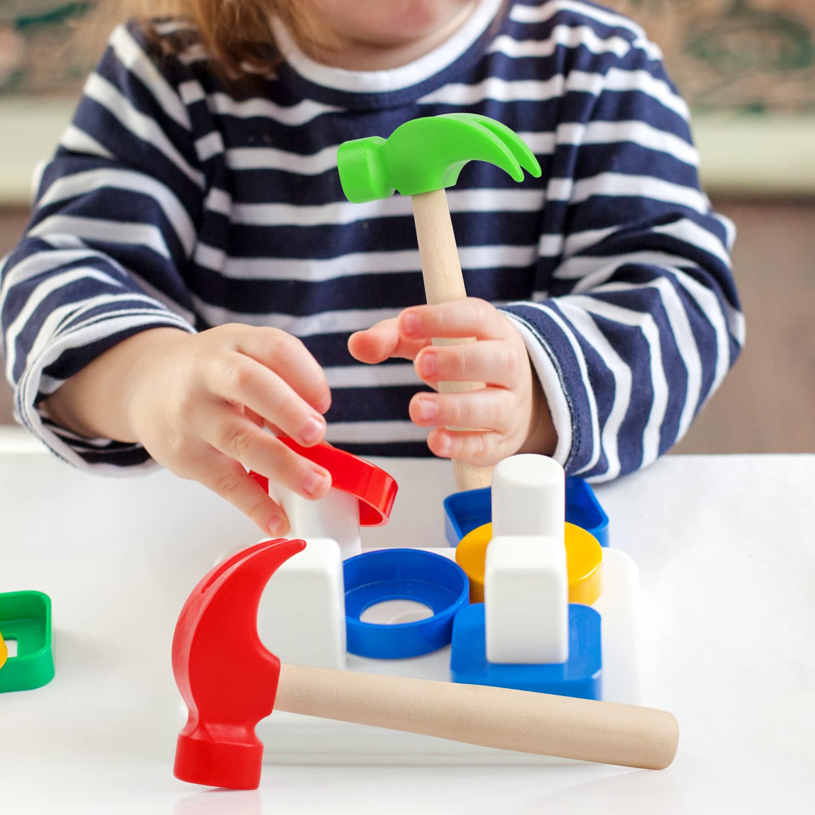 Fowecelt 3 Pack Wooden Hammer Toy Set - Kids Pretend Play Tools, Educational Construction Toys for Toddlers, Birthday Party Games & STEM Learning Activities - Perfect for Role Play, DIY Projects & Early Childhood Development