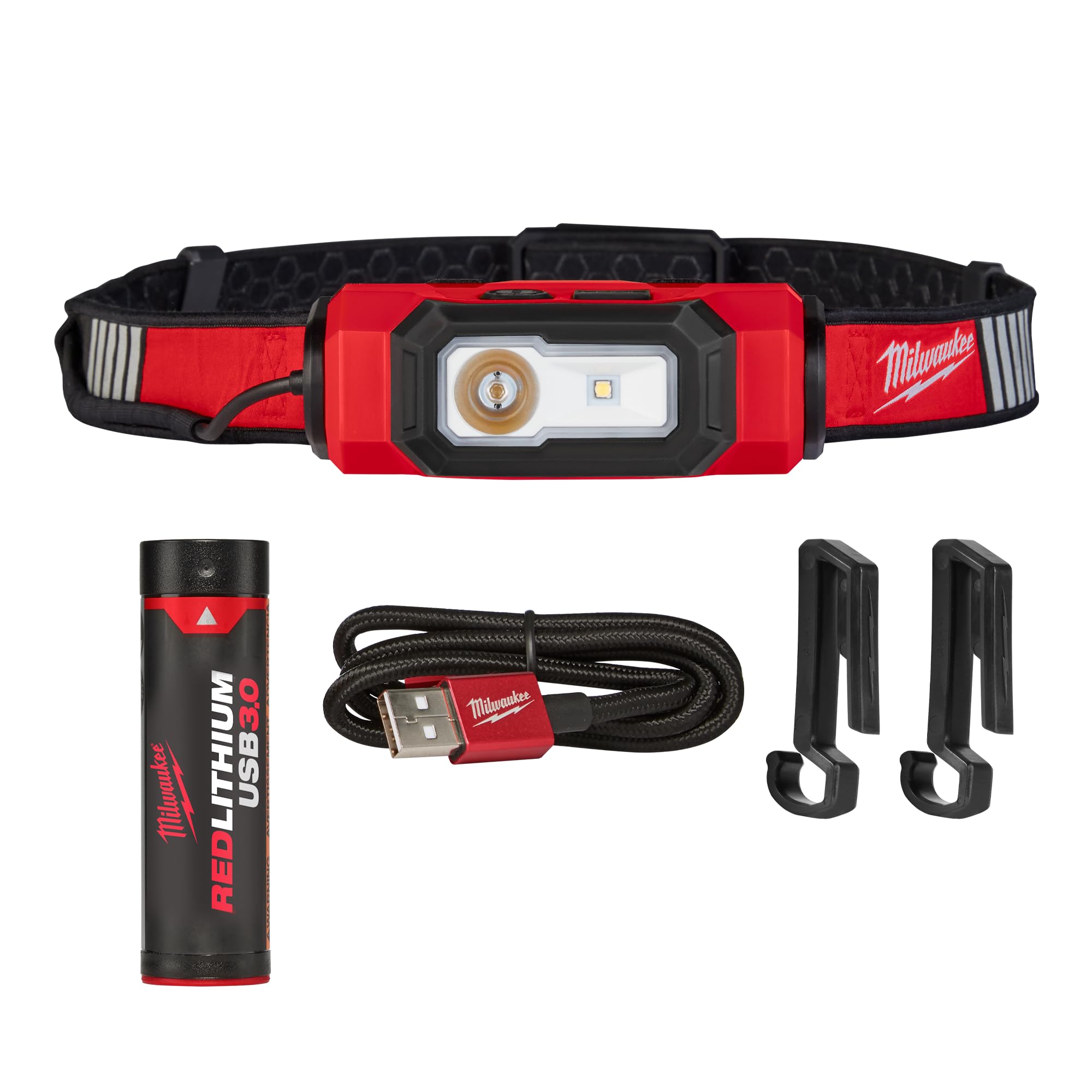 Milwaukee 2116-21 USB Rechargeable Hard Hat Light - Bright LED Headlamp for Construction, Mining & Night Work - Waterproof Safety Helmet Light for Workers