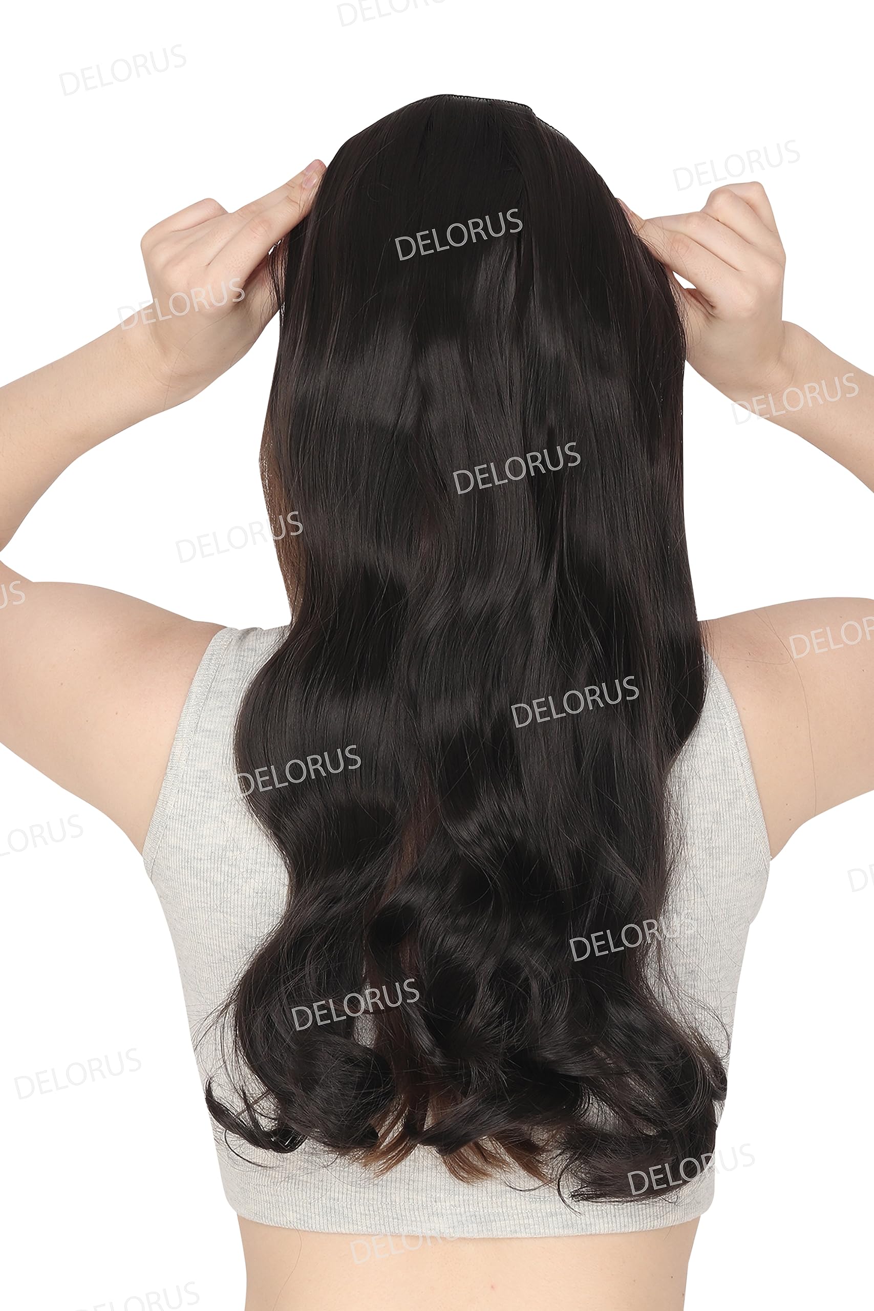 DELORUS 24 Inch Natural Brown Curly Wavy Hair Extensions for Women - 5 Clip-in Human Hair Extensions Pack of 1 - Perfect for Daily Wear, Parties & Special Occasions