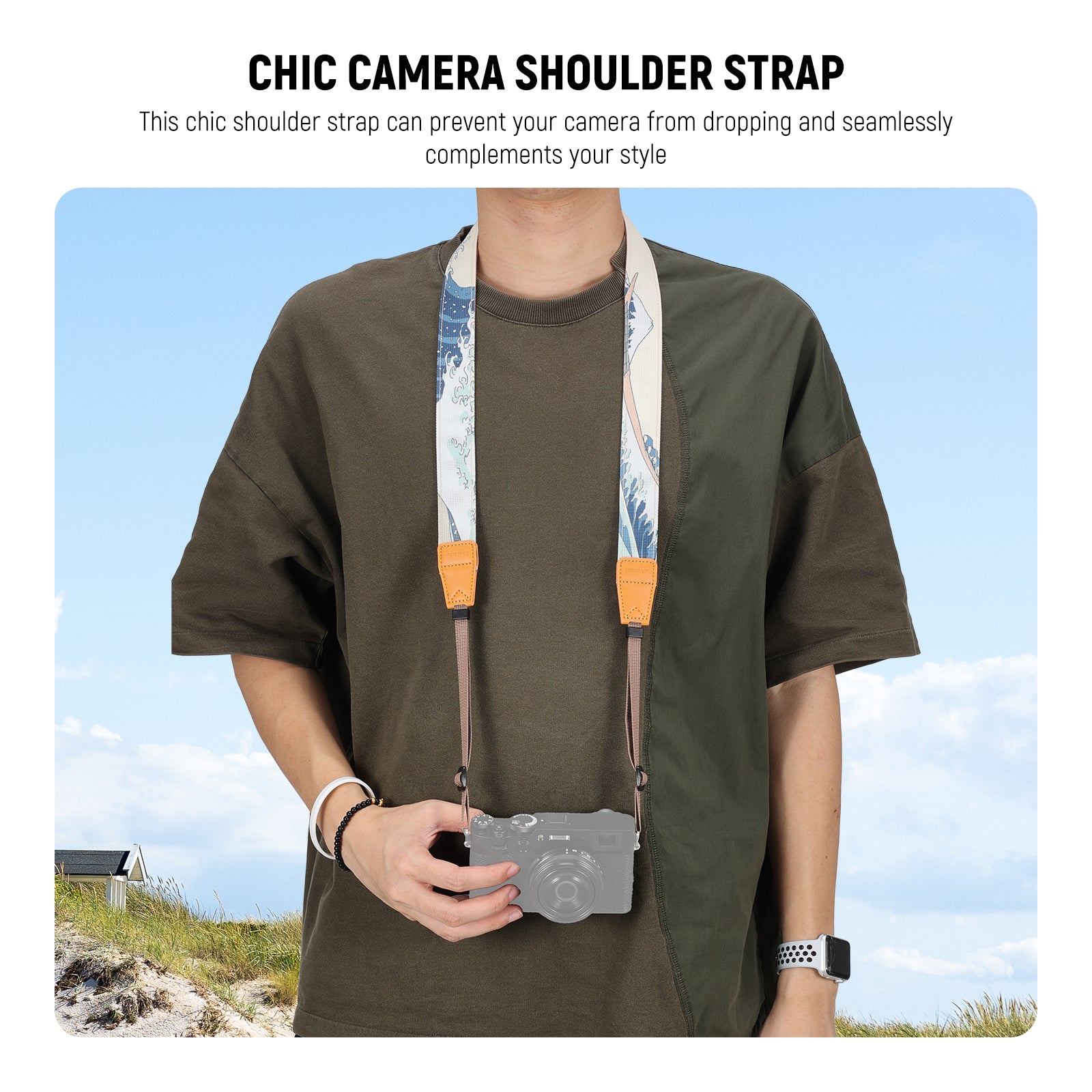 NEEWER CA116 Camera Neck Strap with Mt Fuji & Waves Design for Fujifilm X100V/X100VI - Comfortable & Stylish Camera Strap for Travel Photography & Everyday Use