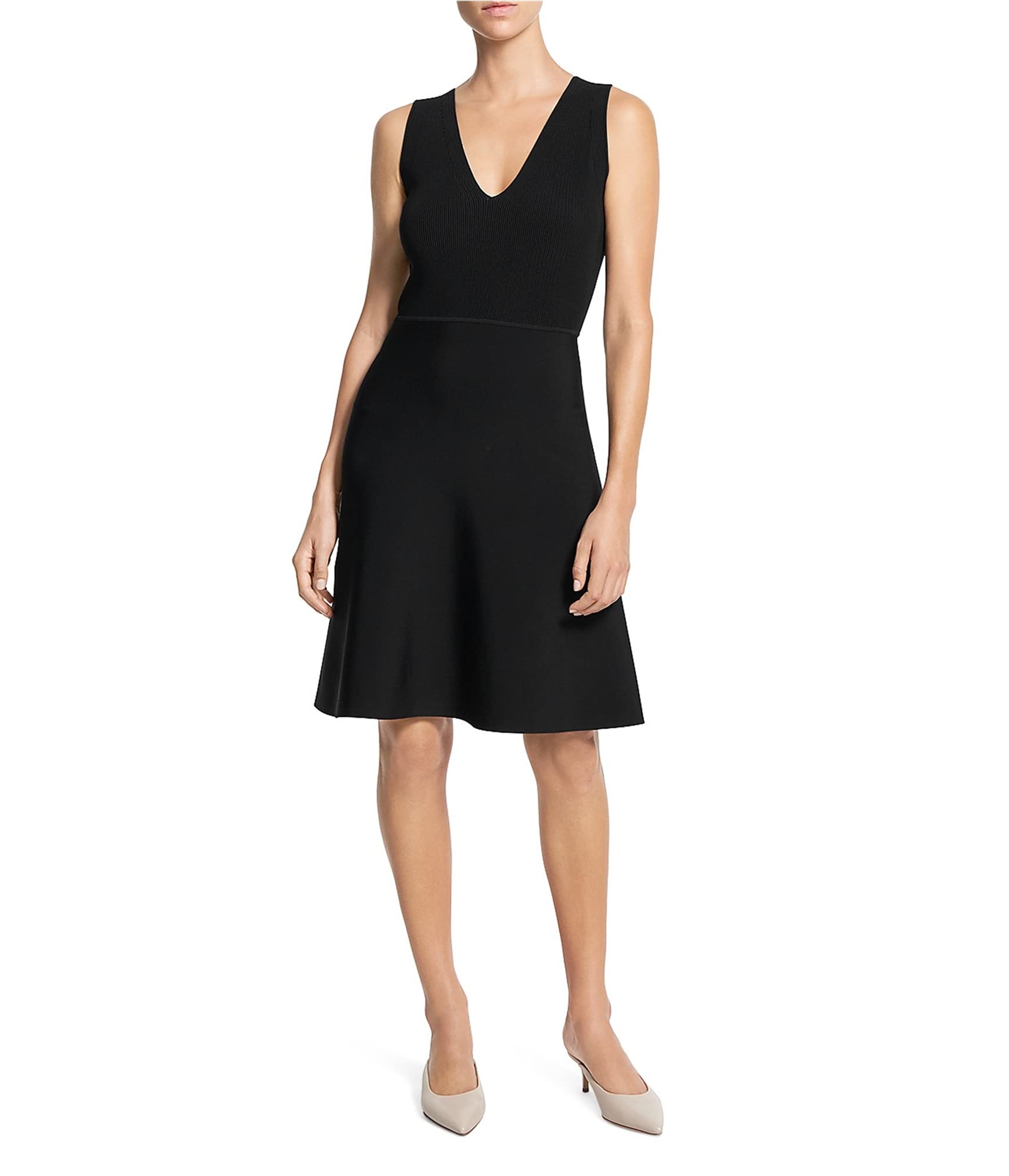 Theory Women's Ribbed Fit & Flare Dress - Slimming Bodycon Midi Dress for Work, Party & Date Night | Elegant Stretch Knit Cocktail Dress