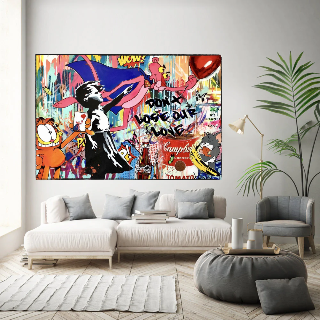 Banksy 'Don't Lose Love' Canvas Wall Art Print - Urban Street Art Home Decor for Living Room, Bedroom & Office