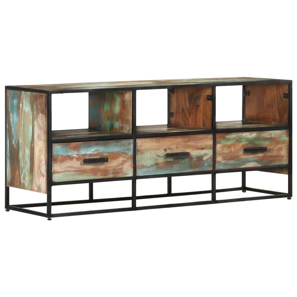 vidaXL Wooden TV Stand with Storage - Solid Reclaimed Wood Entertainment Center for Living Room | Perfect for Plasma TVs, HiFi Systems & Home Theater Setups