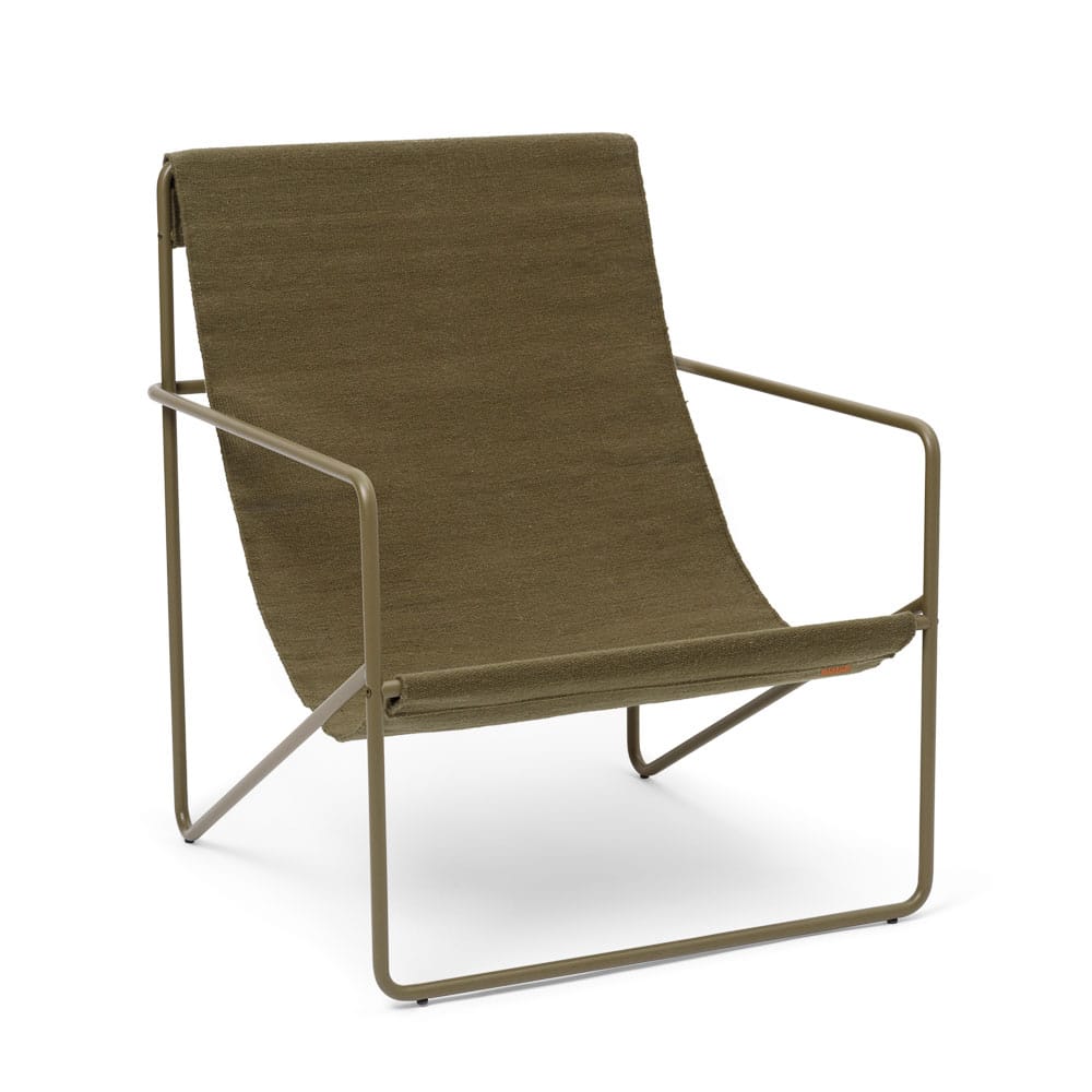 FERM LIVING Desert Indoor Outdoor Lounge Chair - Olive Green Modern Patio Furniture for Living Room, Garden & Poolside Relaxation