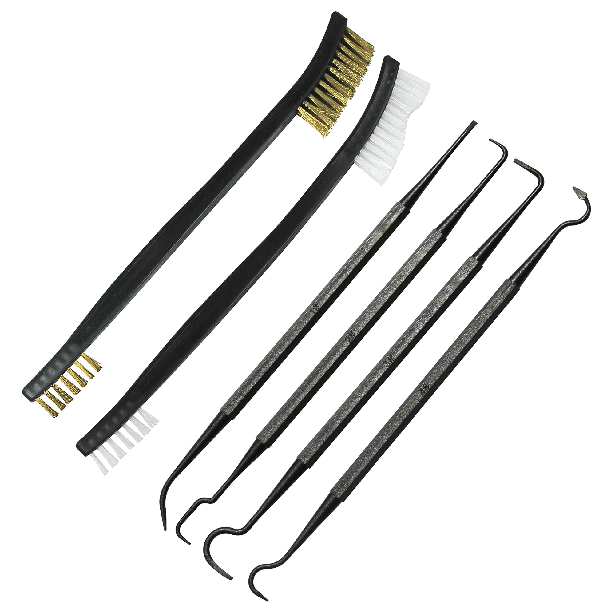 Premium Gun Cleaning Kit - 2 Double Ended Nylon/Brass Brushes & 4 Hook Picks for Pistol, Rifle & Shotgun Maintenance | Professional Firearm Cleaning Tools for Home & Range Use