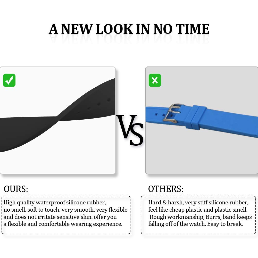 Premium Silicone Watch Band Strap - Soft, Durable & Comfortable with Stainless Steel Buckle - Perfect for Apple Watch, Samsung Galaxy & Fitness Trackers - Ideal for Workouts, Swimming & Everyday Wear