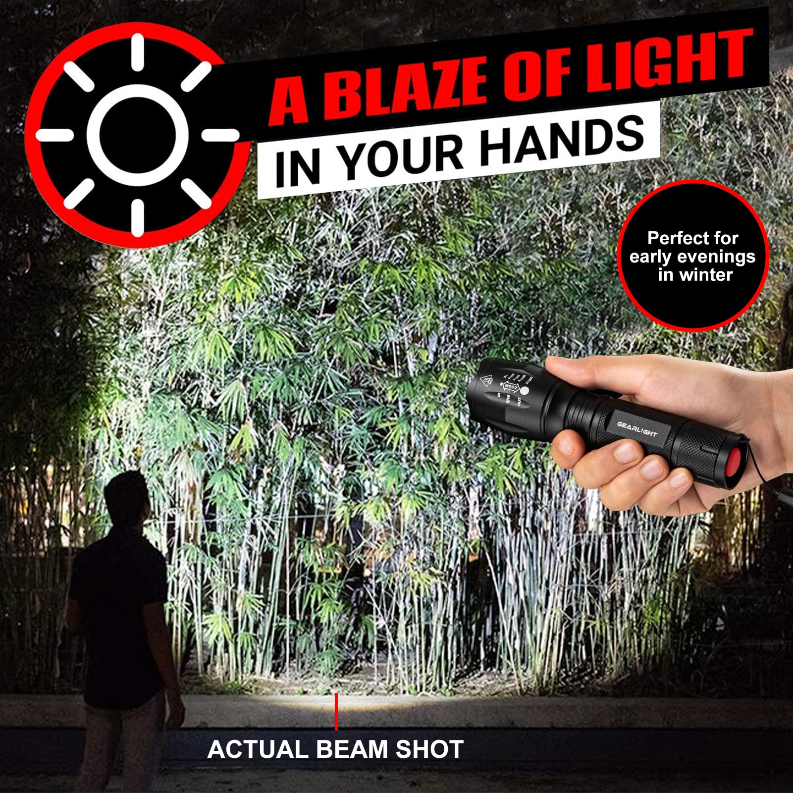 GearLight LED Flashlight - High Lumens Mini Tactical Flashlight with 5 Modes & Zoomable Beam for Camping, Hiking, Emergency, Home Use - Bright, Durable & Compact Outdoor Light