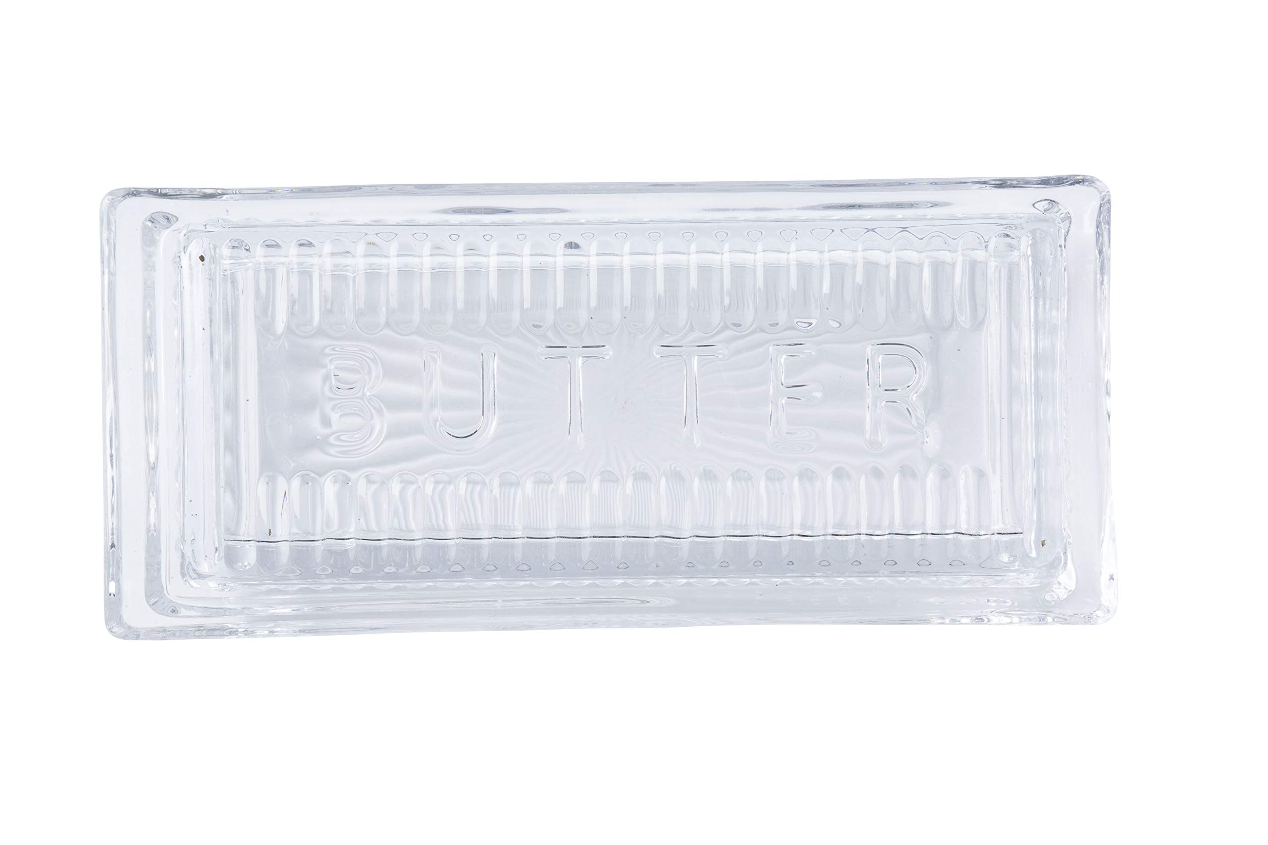 Tablecraft Clear Glass Butter Dish with Embossed Design - 7 x 3 x 2.75 Inches - Set of 6 - Perfect for Dining Table, Kitchen Counter, and Restaurant Use
