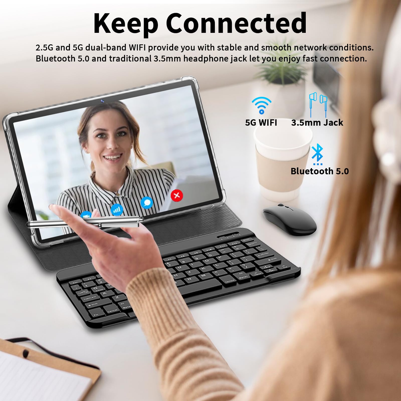 Android 14 Tablet 10 Inch with Keyboard - 16GB RAM 128GB Storage 1TB Expandable - Octa-Core Processor, 2.4G/5G WiFi, 8000mAh Battery - BT 5.0, GMS Certified, IPS Touch Screen, GPS - Includes Case, Mouse & Stylus (Green) - Perfect for Work, Study & Entertainment