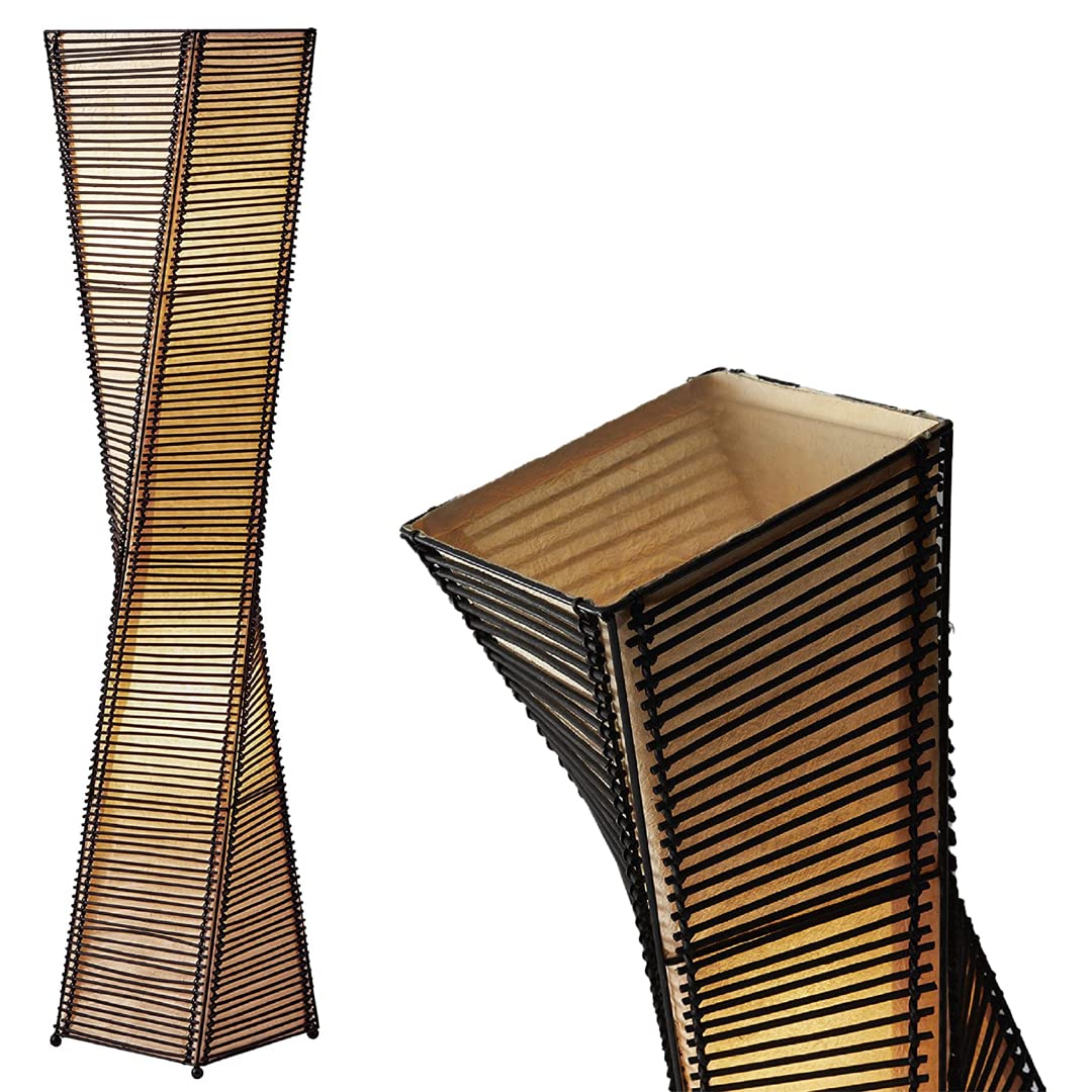 Adesso Home 4046-01 Black Transitional Two Light Floor Lamp - Stix Collection with Lantern & Canesticks Design, Beige Paper Shade & Metal Base | Perfect for Living Room, Bedroom or Office Lighting Decor