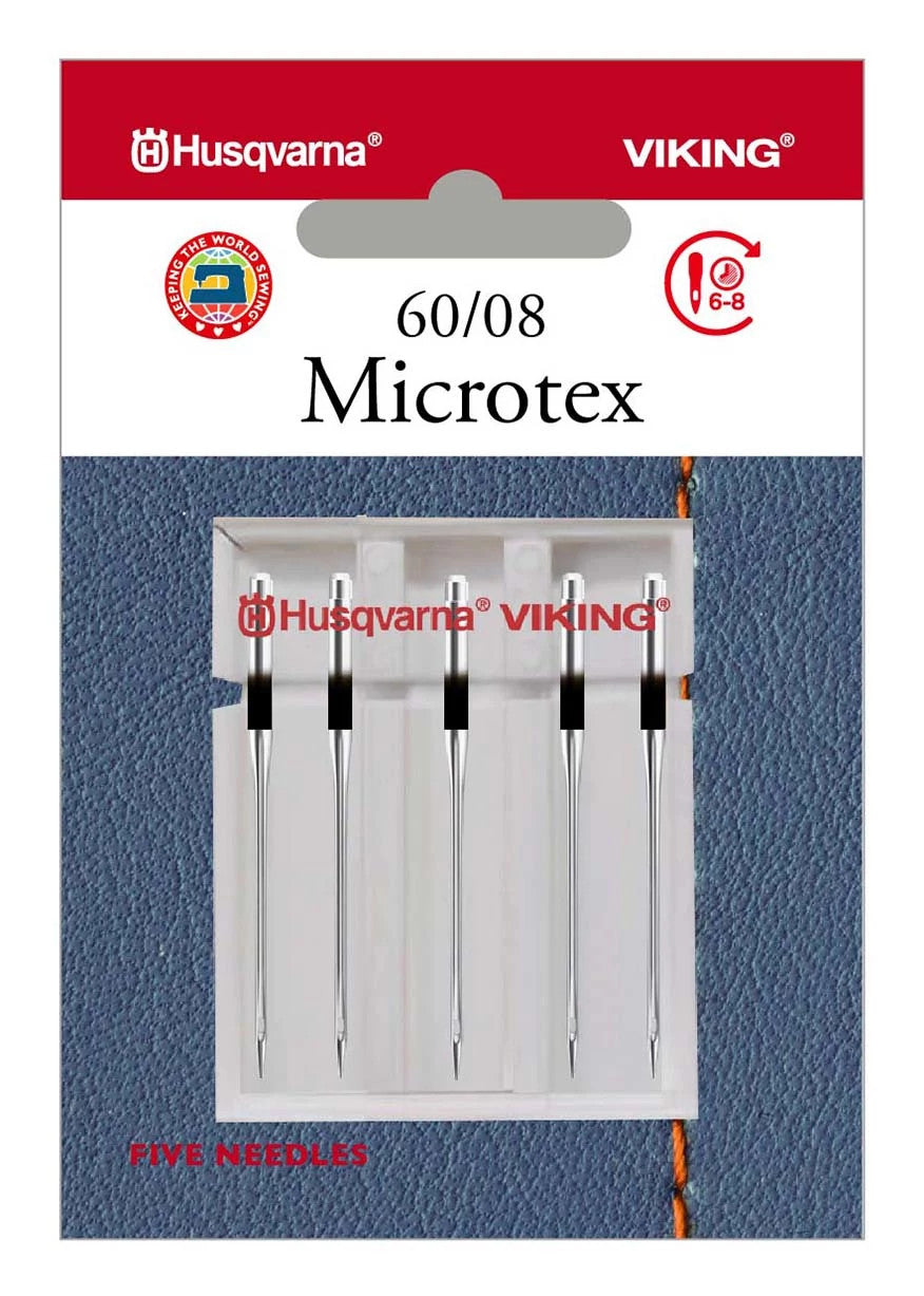 HUSQVARNA VIKING Microtex Needles Size 60/08 - 5 Pack for Sewing Machines | Perfect for Delicate Fabrics, Silk & Microfiber | Professional Quilting & Embroidery Supplies