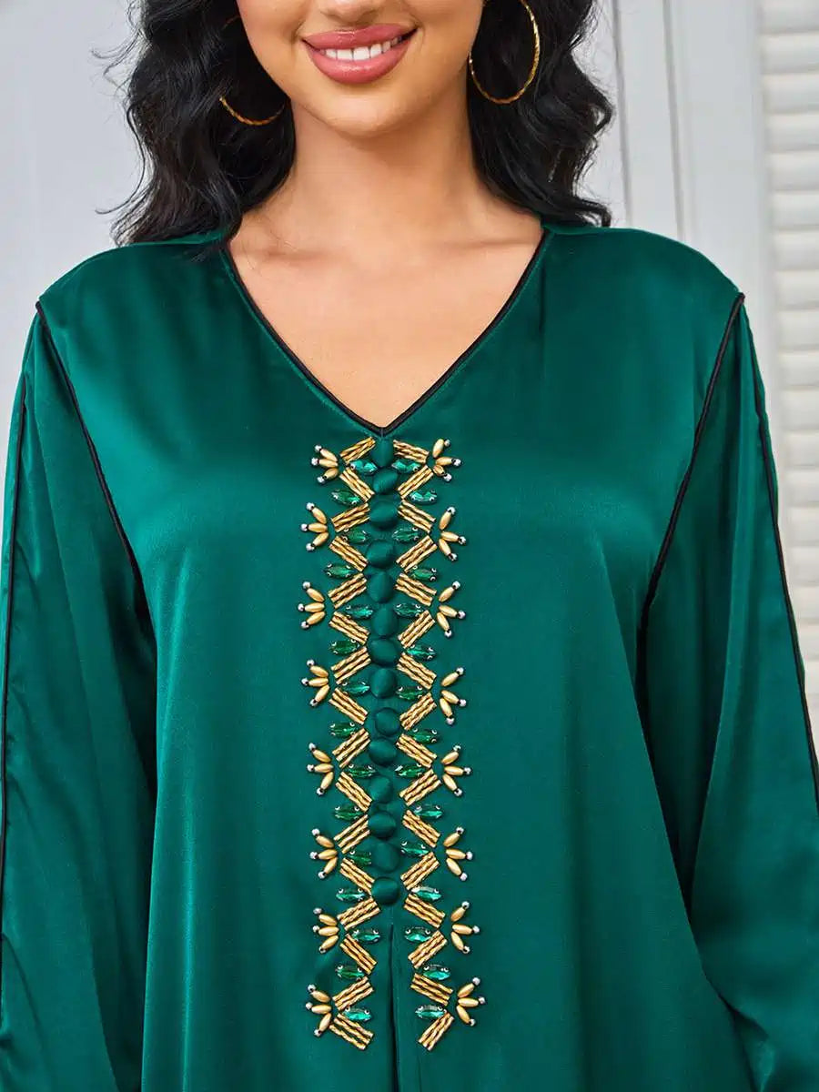 Elegant Rhinestone Beaded Caftan Dress for Women - Boho Maxi Kaftan with Sparkling Embellishments #25247 | Perfect for Eid Celebrations, Beach Vacations & Special Occasions