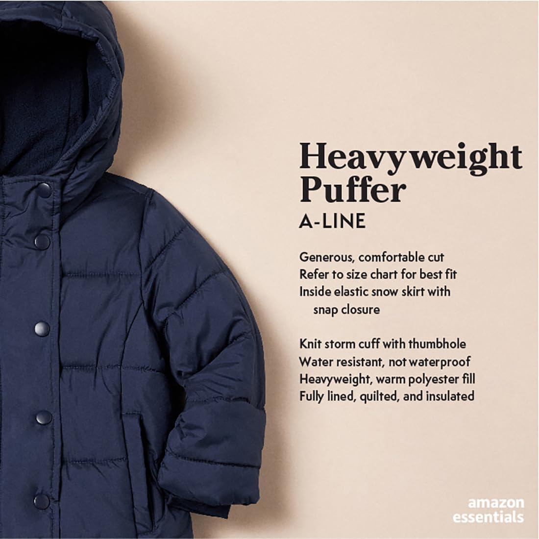 Amazon Essentials Girls & Toddlers' Heavyweight Hooded Puffer Jacket - Warm Winter Coat for Kids Outdoor Play, School & Snow Activities
