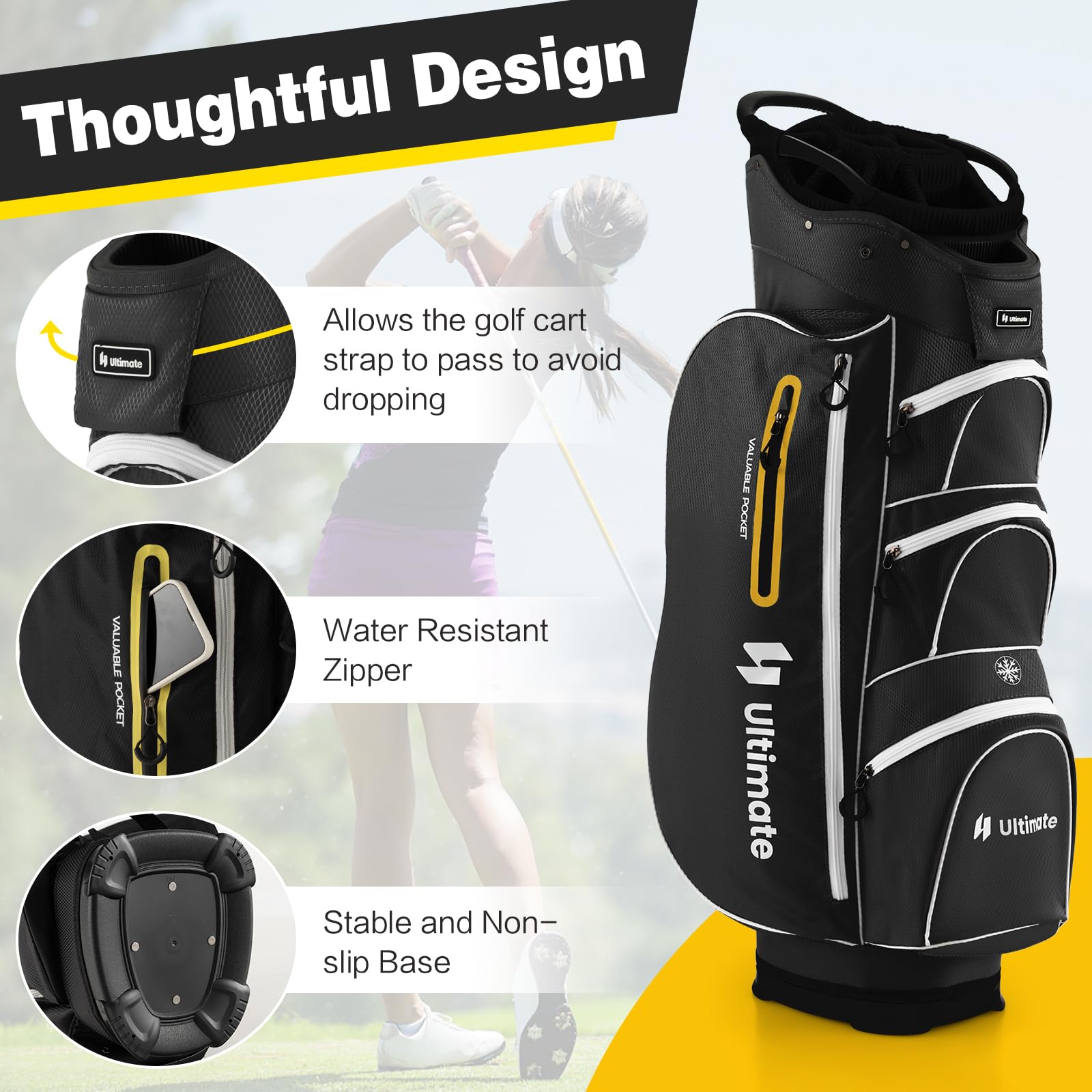 Goplus 15-Way Top Divider Golf Cart Bag with 7 Zippered Pockets, Cooler Compartment, Rain Hood & Umbrella Holder - Lightweight Golf Club Bag for Men & Women - Perfect for Golf Course, Driving Range & Tournament Play