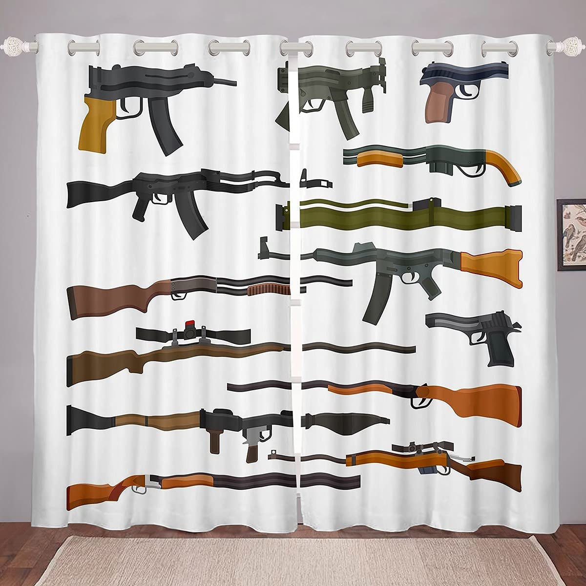 Military Themed Window Curtains - Army Rifle Design Lightweight Drapes 38x54 Inches, 2 Panel Set for Kids, Teens & Adults | Perfect for Bedroom, Game Room & Military Decor