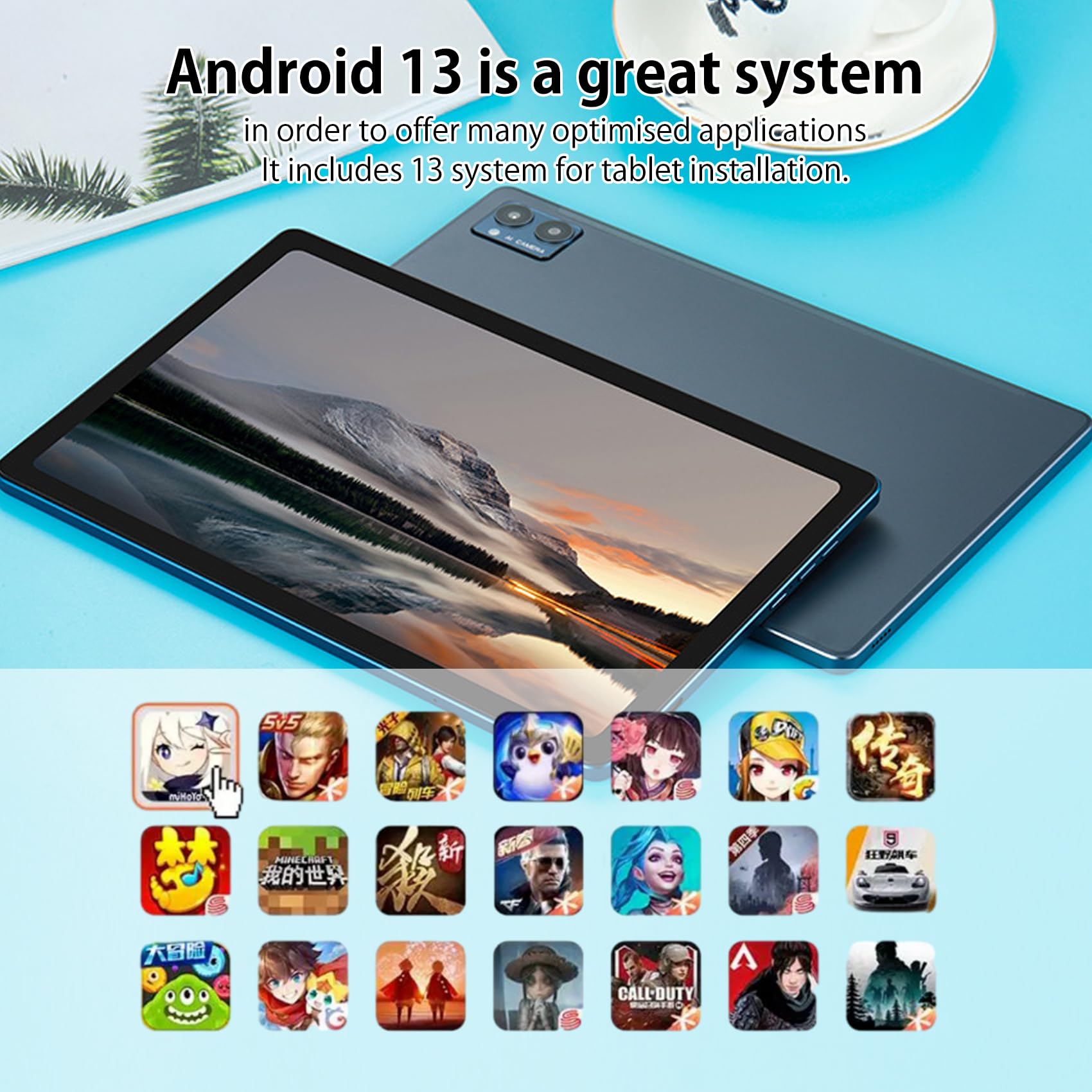 LNBEI 10.1 Inch Android Tablet with FHD Touch Screen - 6GB RAM 128GB Storage, 8-Core Processor, 5MP+13MP Dual Camera, 7000mAh Battery, 4G LTE, Android 13 - Perfect for Gaming, Streaming & Remote Work (YTG16 Blue)