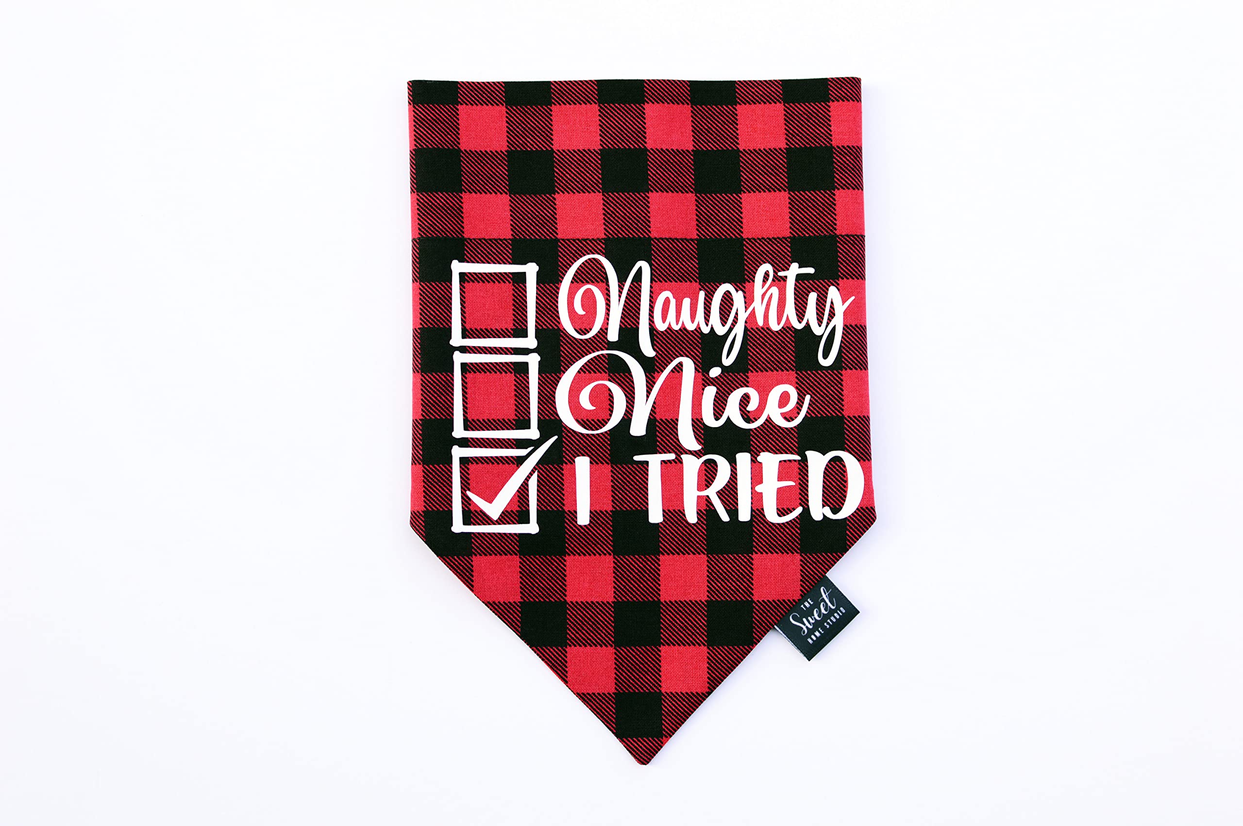 Festive Christmas Dog Bandana - Winter Slip-On Pet Scarf for Dogs & Cats - Holiday Pet Accessory (Naughty, Nice, I Tried) - Perfect for Holiday Photos & Family Gatherings