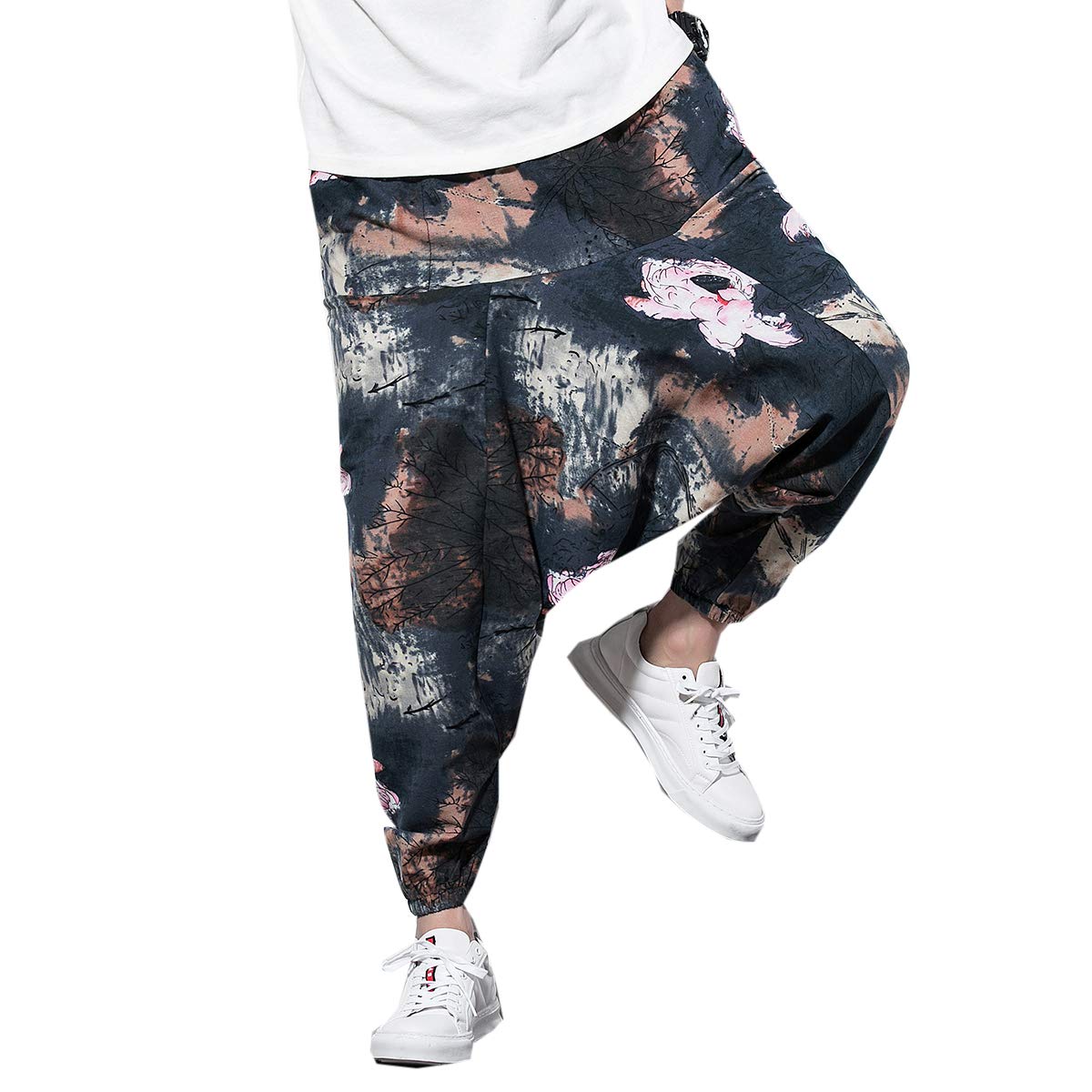 Seidarise Men's Harem Pants - Drop Crotch Lounge Pants, Plus Size Genie Yoga Pants & Balloon Joggers for Meditation, Workout and Casual Wear