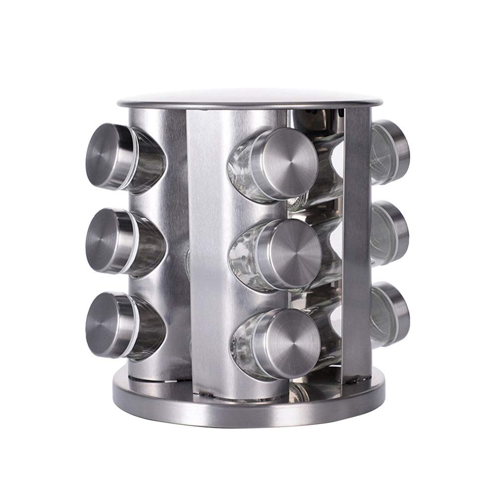 WIONC 3-Tier Spinning Spice Rack with Glass Jars - Compact Revolving Storage Organizer for Kitchen Countertop, Perfect for Storing Seasonings, Herbs & Spices - Small Space-Saving Design for Drying & Displaying Ingredients