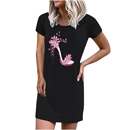 BONIXOOM Women's Casual Summer Dress - Loose Fit Round Neck Short Sleeve Floral Print Mini Dress for Beach, Vacation & Everyday Wear | Comfortable Daily Outfit