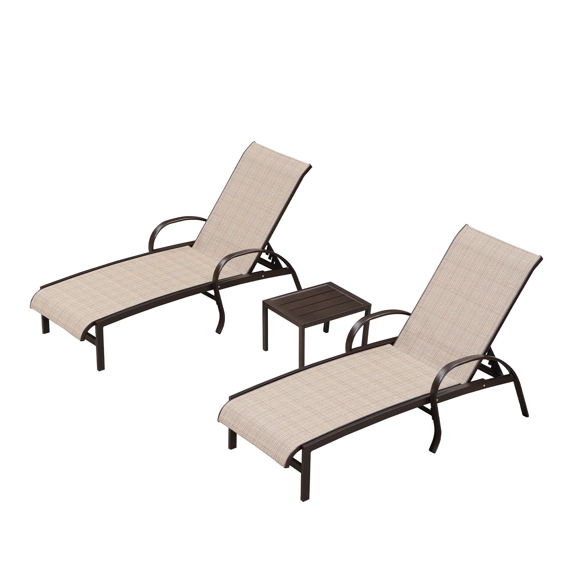 Premium Outdoor Chaise Lounge Chair Set of 3 - Aluminum Patio Pool Loungers with Side Table, Adjustable Tanning Recliner for Backyard, Deck, Garden & Beach (Khaki) | Perfect for Sunbathing, Poolside Relaxation & Outdoor Entertaining