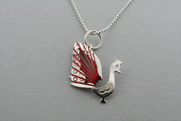 Elegant Peacock Wire Pendant Necklace with 45cm Red Ball Chain - Perfect for Parties, Gifts & Boho Fashion