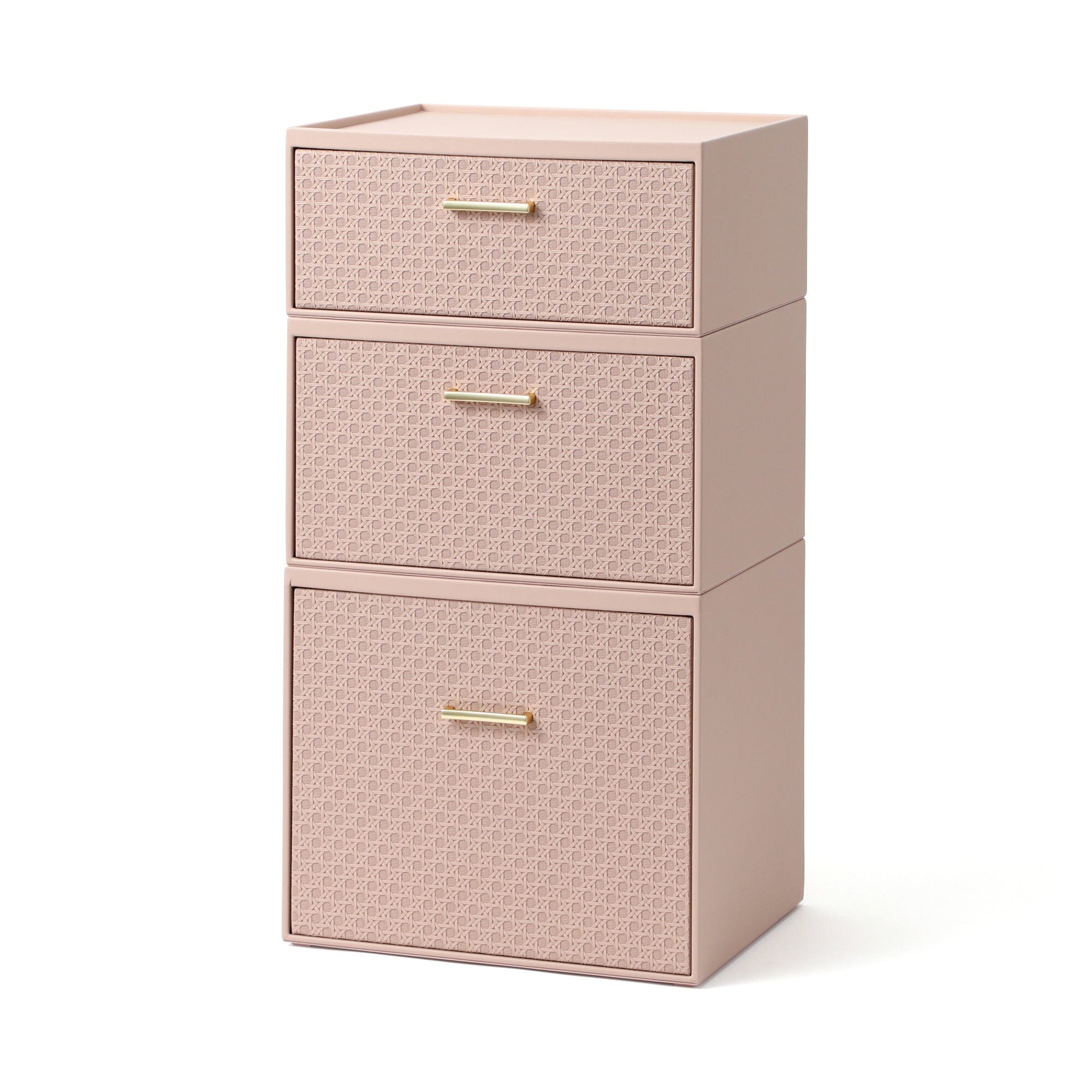 Embossed Stacking Drawer Organizer - Medium Pink for Bedroom, Bathroom & Office Storage | Plastic Drawer Bins with Textured Design