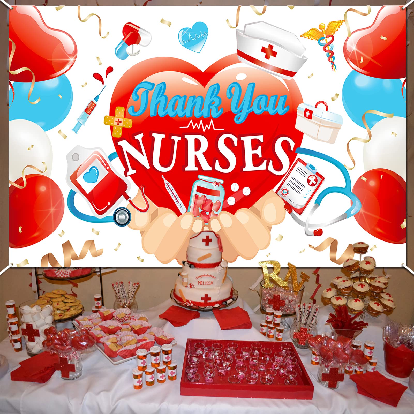 2024 Nurse Appreciation Week Banner Decorations - Thank You Nurses Backdrop for Nursing Day Party, National Nurses Week & RN Graduation - Medical Doctor Celebration Decor for Hospitals, Clinics & Healthcare Events