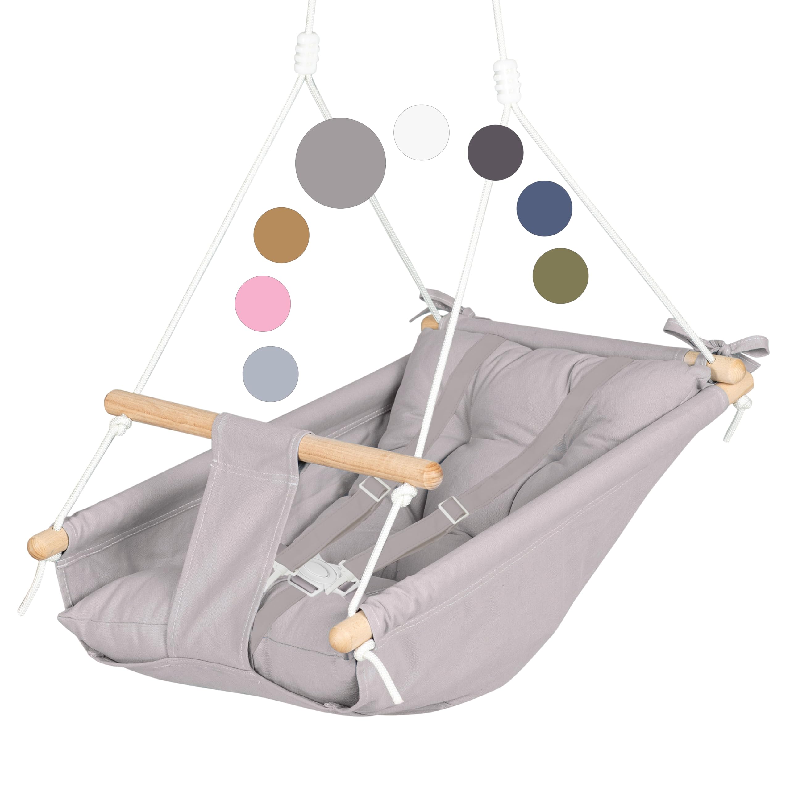 CaTeam - Durable Canvas Kids Swing with Safety Belt, Wooden Hanging Swing Seat Chair for Indoor & Outdoor Play - Perfect for Backyard, Playroom, and Nursery - Includes Mounting Hardware (Taupe Gray)