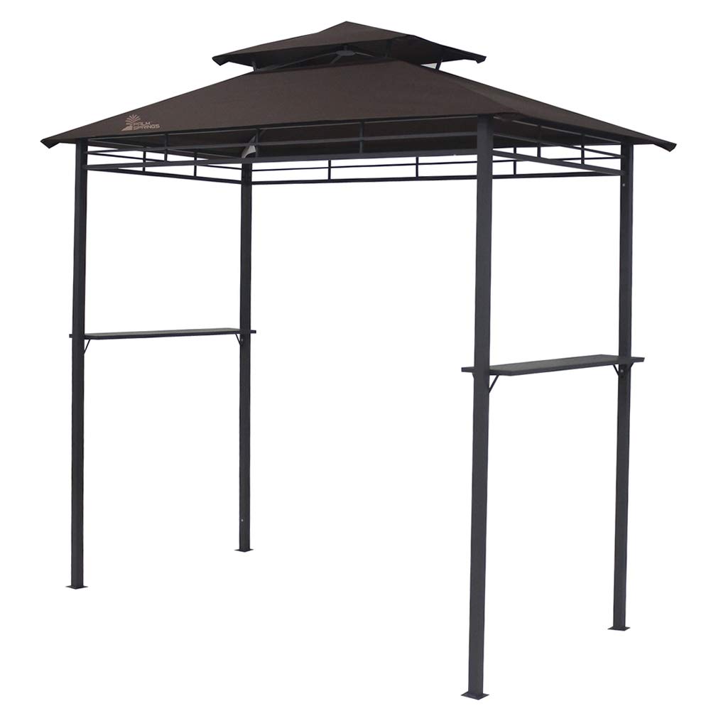 Palm Springs Deluxe 8FT Double-Tier BBQ Grill Tent - Brown Outdoor Canopy for Backyard, Picnic & Camping | Weather-Resistant Party Shelter