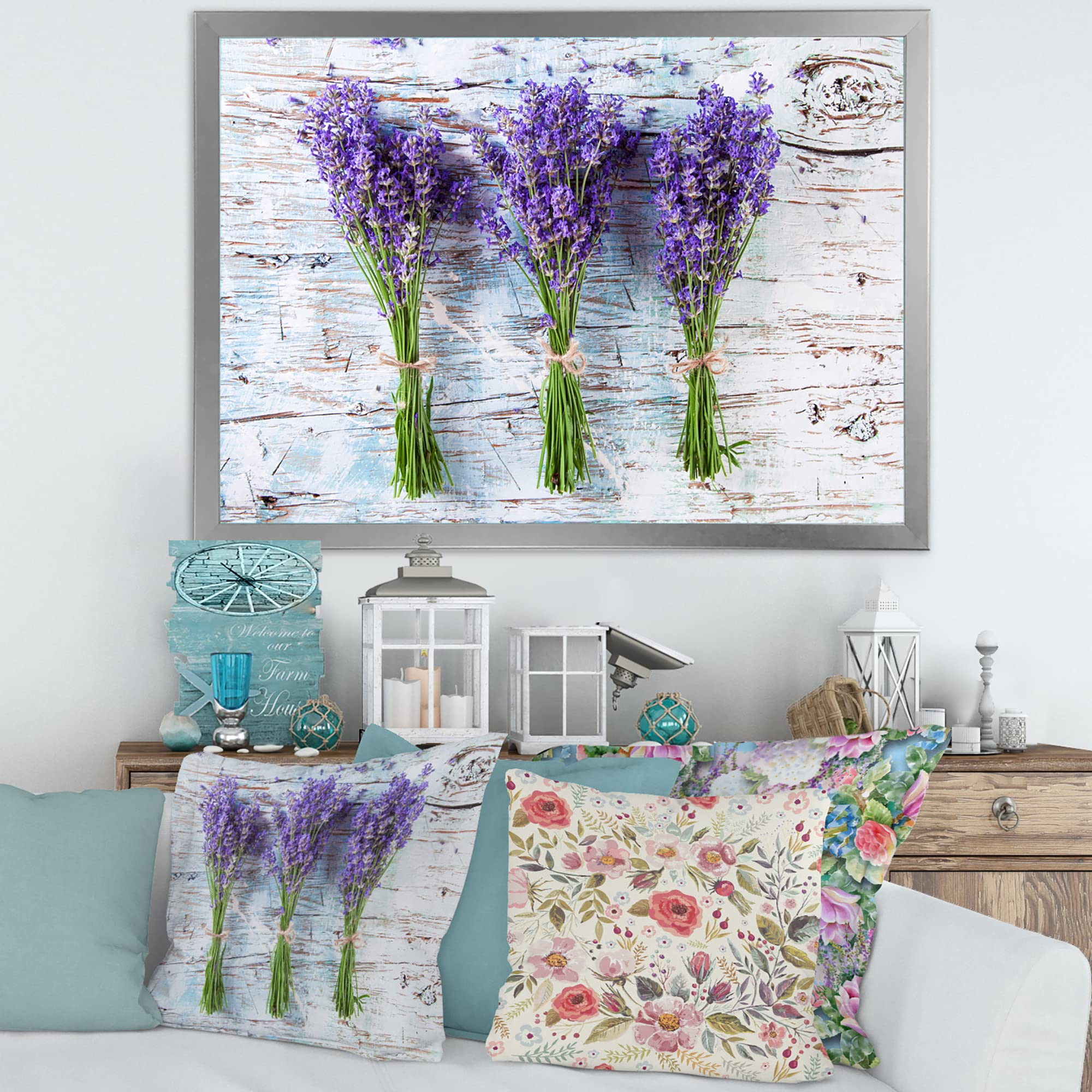 Fresh Lavender on Wood Framed Wall Art - Rustic Farmhouse Decor for Living Room, Bedroom & Office - Handmade Canvas Painting Home Decor