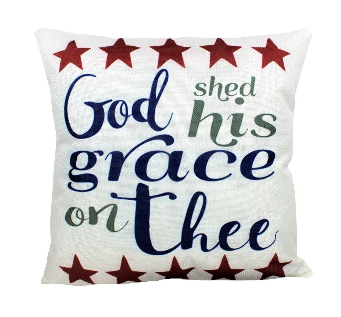 Gods Shed His Grace on Thee American Flag Throw Pillow - Patriotic Home Decor for Sofa, Couch & Bed - Farmhouse Style Decorative Pillow for Living Room, Bedroom & Porch