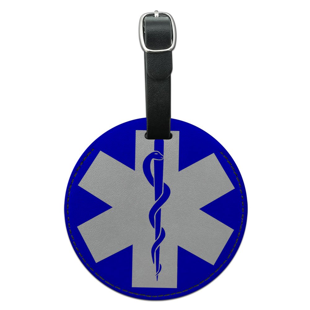 Star of Life Medical EMT RN MD Leather Luggage Tag - Round Black ID Tag for Suitcases & Travel Bags | Perfect for Healthcare Professionals, EMTs, Nurses & Doctors