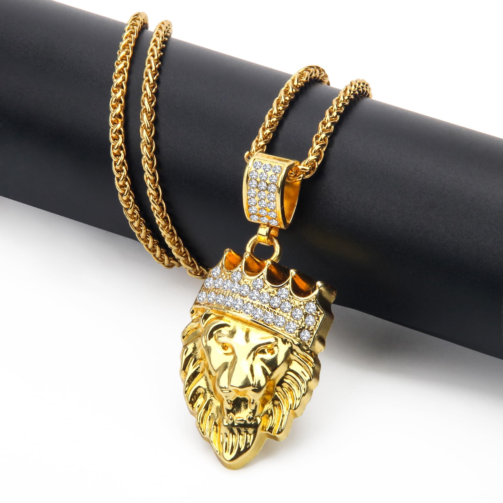 AHIER 18K Gold Plated Dollar Sign Hip Hop Chain Necklace for Men - 30 Inch Rotatable Lion Head Pendant | Perfect for Streetwear, Gifts & Hip Hop Fashion