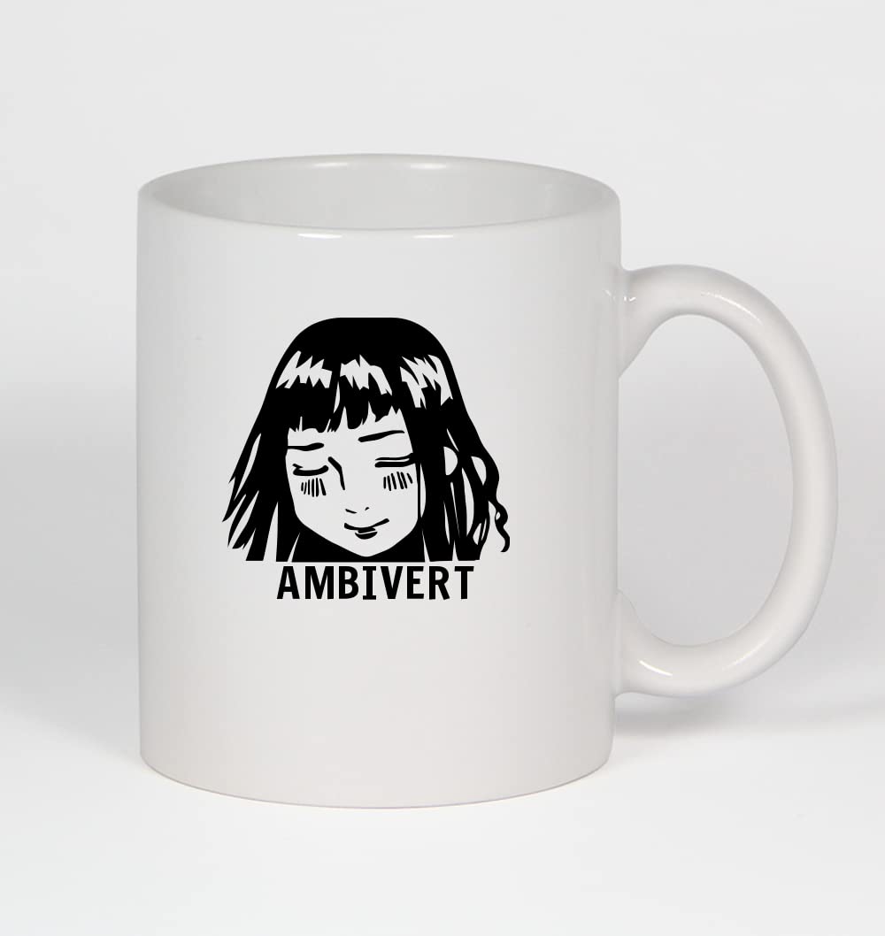 Ambivert Anime Ceramic Coffee Mug - 11oz White Tea Cup for Hot & Cold Drinks - Perfect for Home, Office, or Gift Giving