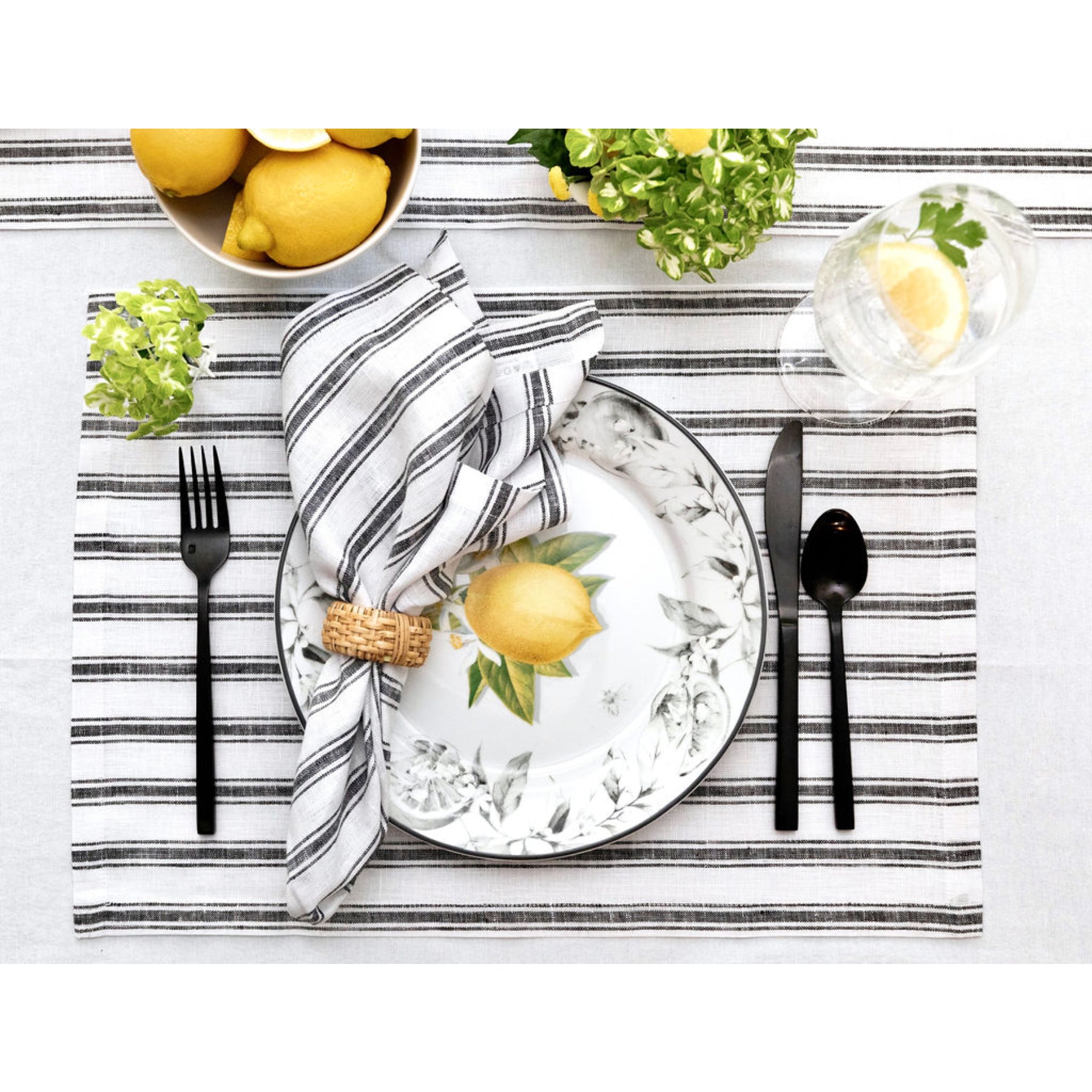 Stylish Capri Ticking Stripe Placemats Set - Waterproof & Washable Table Mats for Dining Room Decor - Perfect for Everyday Meals, Dinner Parties & Home Entertaining