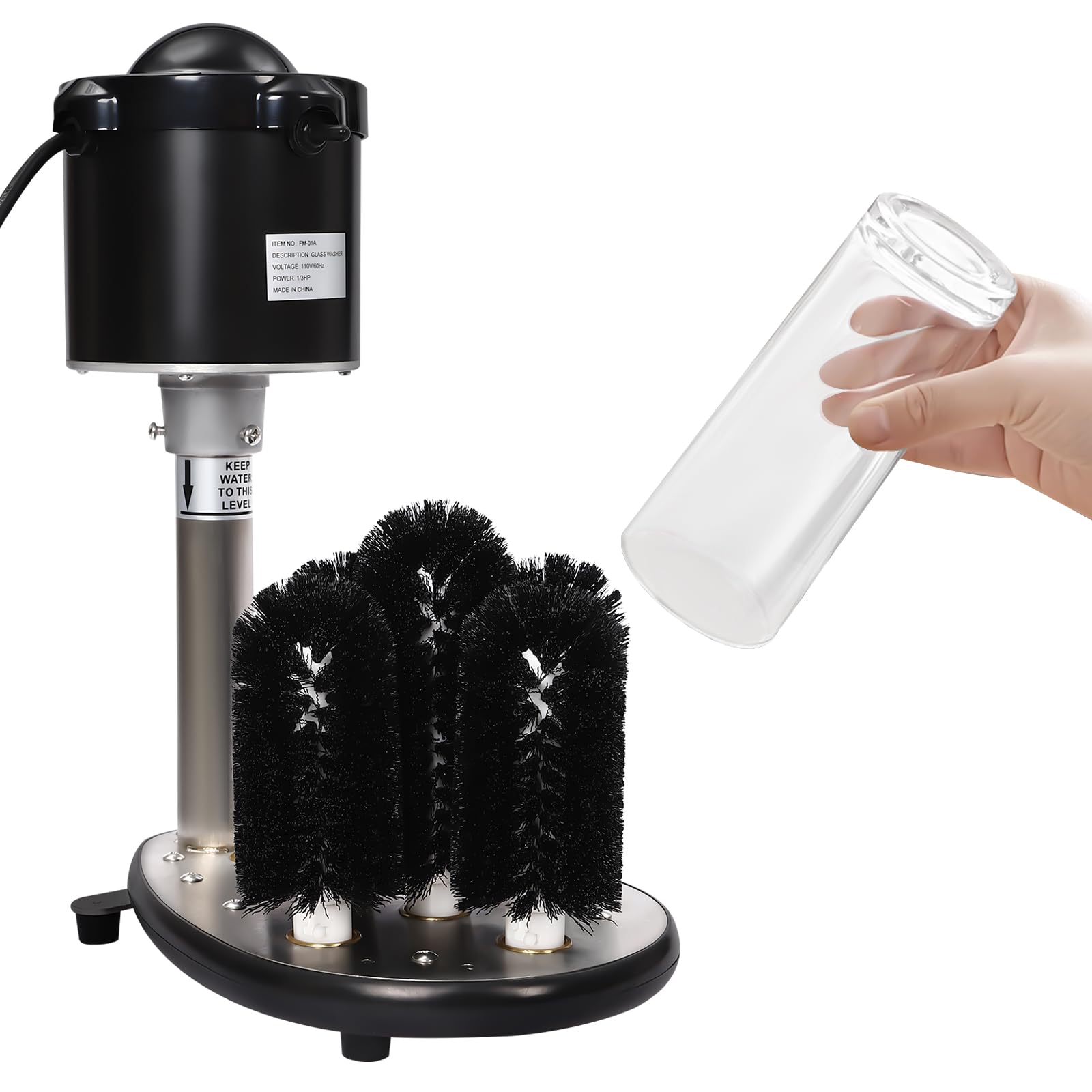 Commercial Electric Glass Cup Washer - 5 Brushes, 800 Cups/Hour, Stainless Steel Bar Glass Cleaning Machine, 110V Tabletop Glass Washer for Wine & Beer Glasses (Black) - Perfect for Bars, Restaurants, and Catering Services