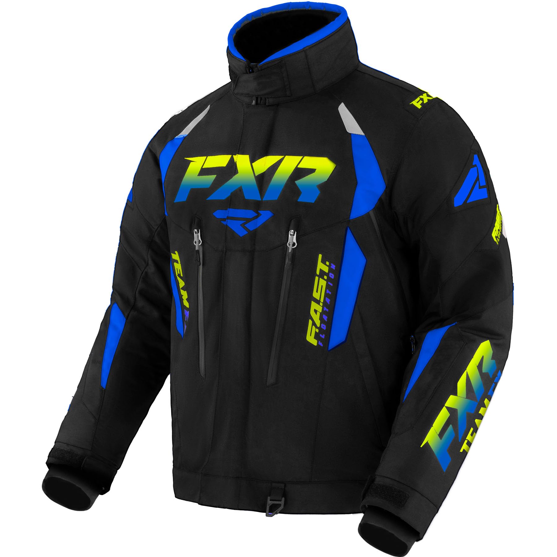 FXR Men's Team FX Jacket 2025 - Black/Blue High Visibility Fade - Waterproof Snowmobile Jacket for Winter Riding & Outdoor Adventures (Large)