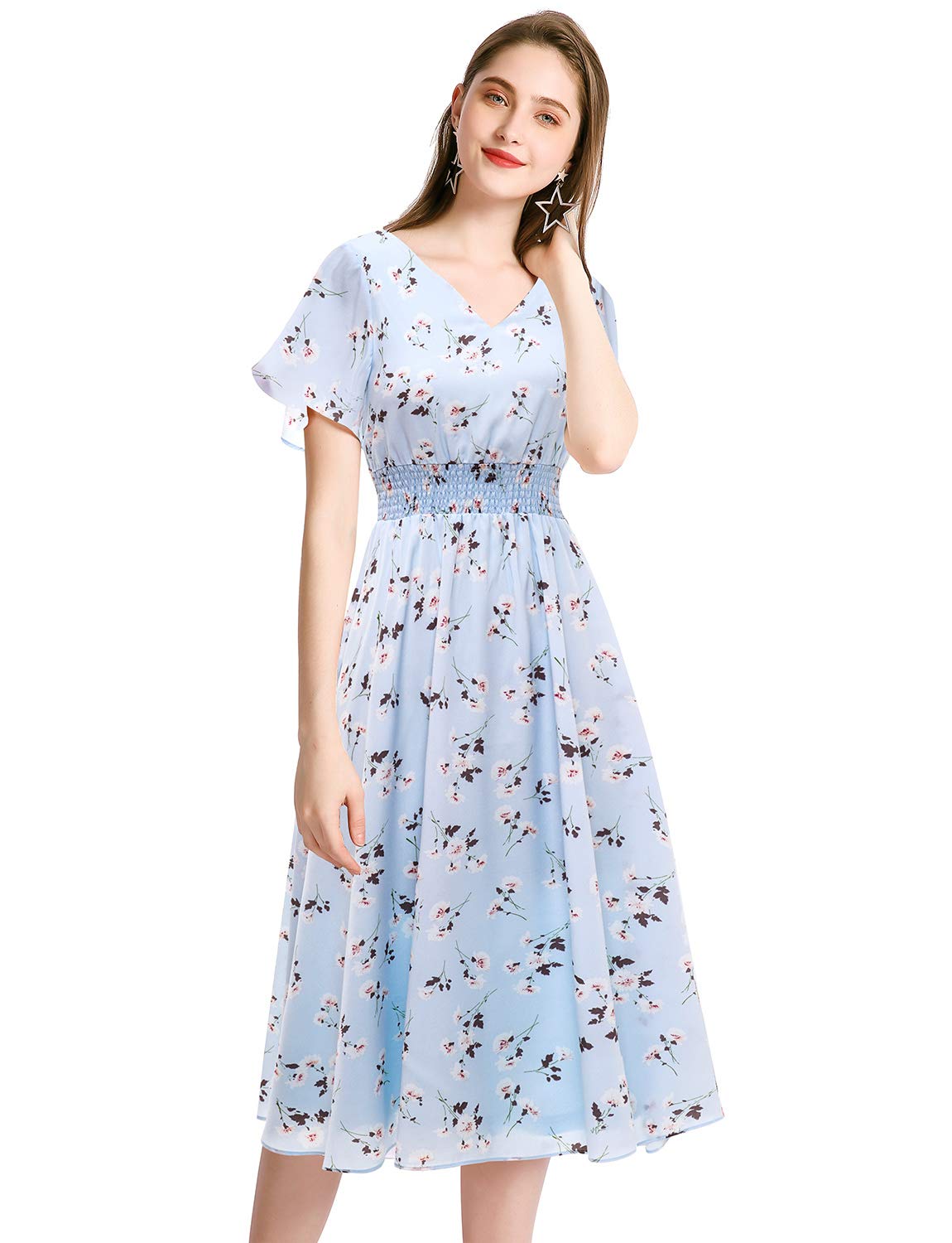 Gardenwed Women's Floral Chiffon Dress - Summer Beach Dress with Elastic Waist | Perfect for Beach Vacations, Pool Parties & Outdoor Events