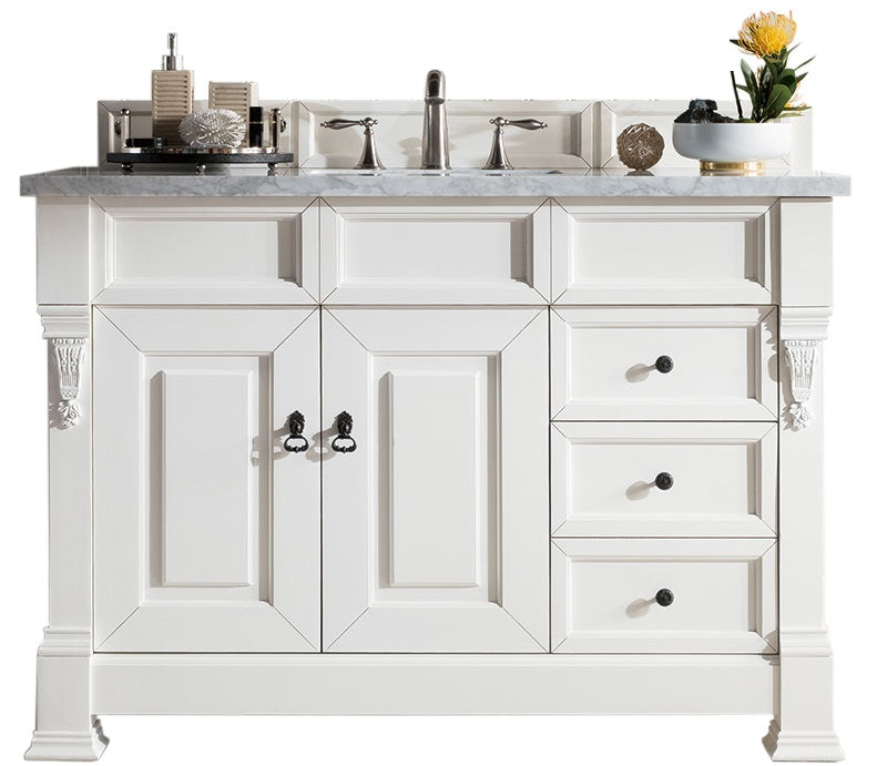 Brookfield 48 Inch Single Bathroom Vanity with Bright White Finish & 3CM Arctic Fall Solid Surface Top - Perfect for Modern Bathroom Renovations & Home Upgrades
