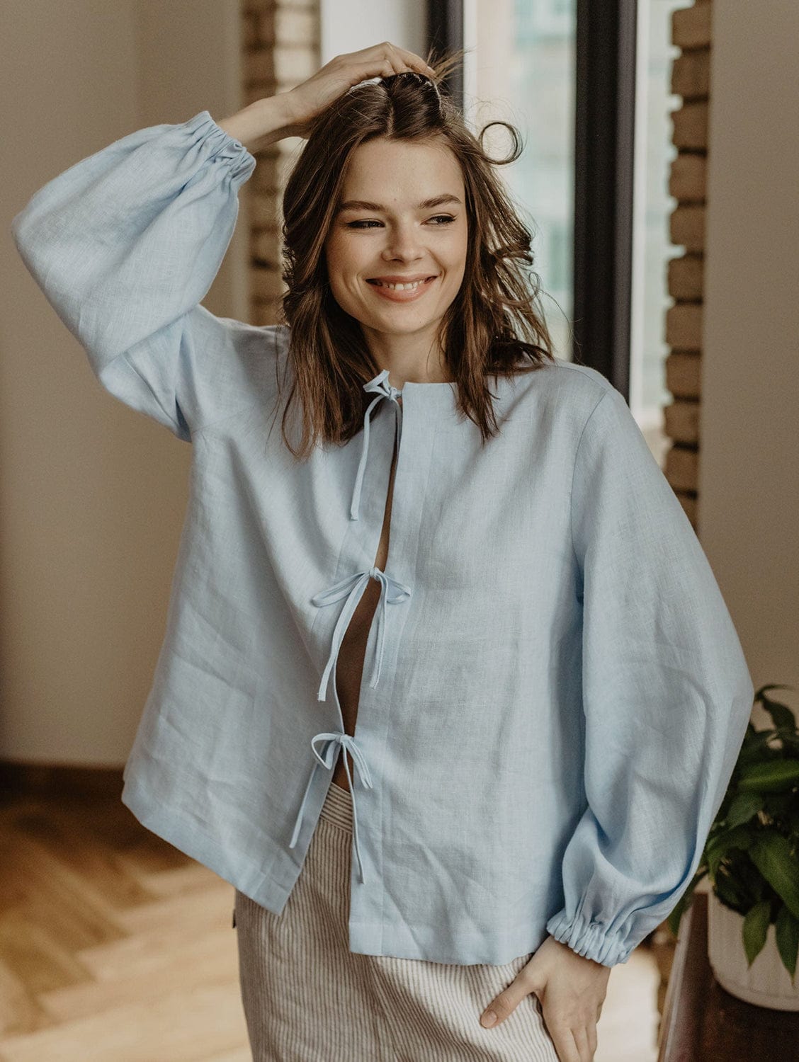 Nida Women's Linen Blouse - Breathable Summer Tops with Multiple Color Options | Casual Office Wear & Vacation Outfits