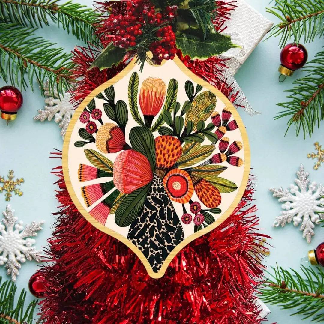 Australian Native Flowers Christmas Card & Bauble - Eco-Friendly Holiday Greeting Card with Floral Ornament for Xmas Tree Decorations | Perfect for Holiday Gifts, Home Decor & Festive Celebrations