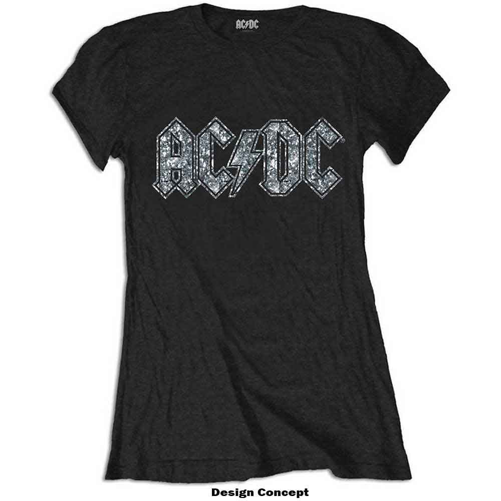 Women's AC/DC Band Logo Rhinestone T-Shirt - Vintage Rock Tee for Concerts, Parties & Casual Wear