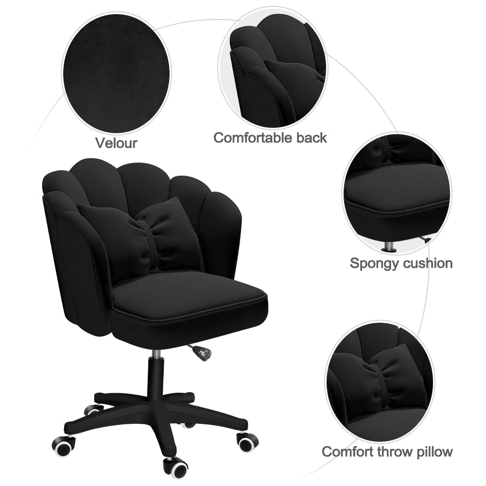 Elegant Velvet Butterfly Desk Chair with Bow Cushion - Pink Petal Home Office Chair for Women, Makeup Vanity Chair, Computer Task Chair | Perfect for Bedroom, Study Room & Home Office Workspace