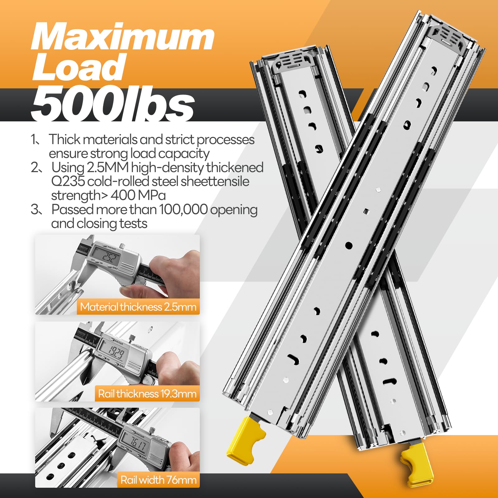 Heavy Duty Locking Drawer Slides 350 lb Load Capacity - 12 to 60 Inch Full Extension Ball Bearing Side Mount Industrial Rails - Perfect for Tool Cabinets, Workbenches, and Garage Storage Systems