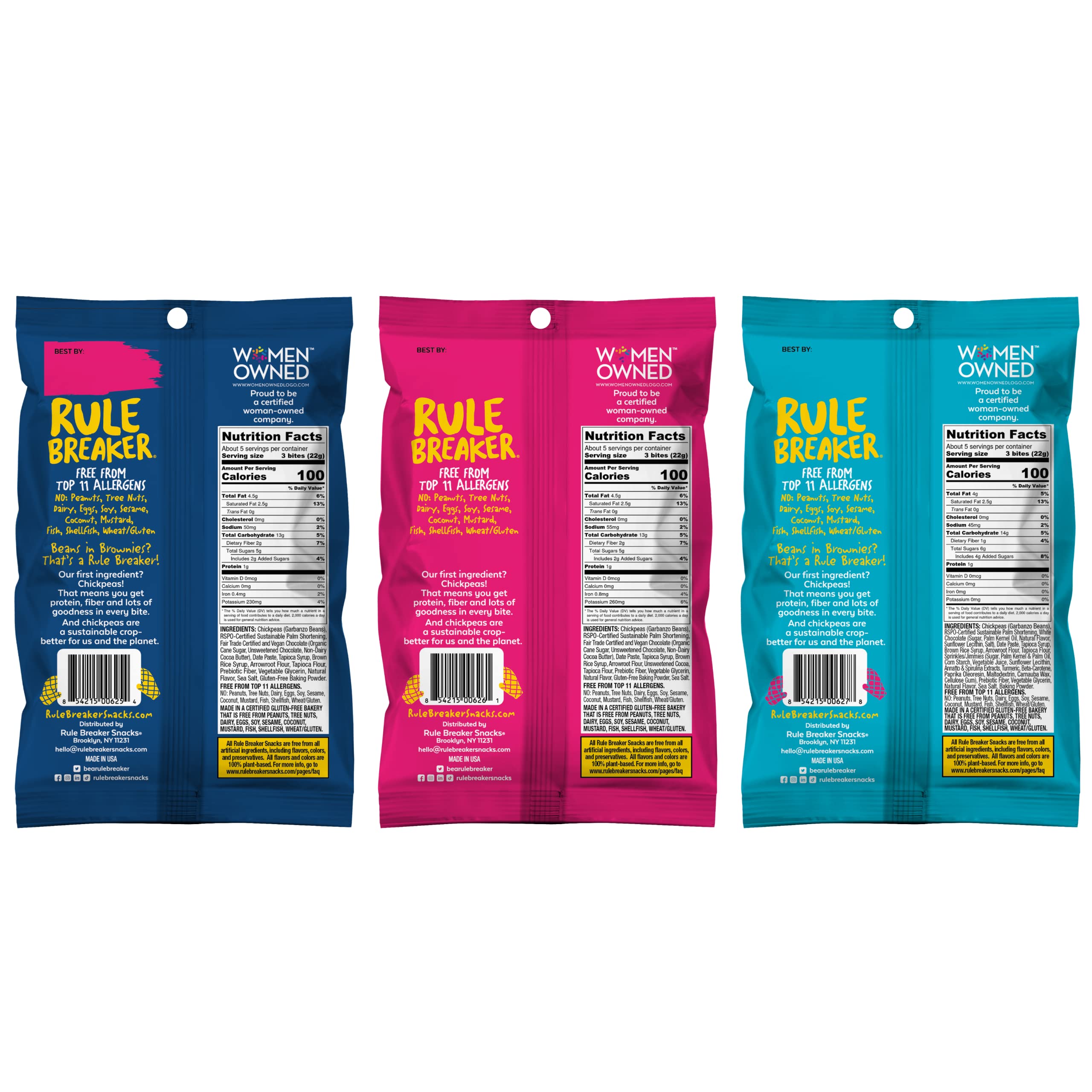 Rule Breaker Snacks Vegan Gluten Free Variety Pack - 6 Soft-Baked Blondie Brownie Bites | Plant-Based, Dairy-Free, Nut-Free, Soy-Free, Allergen-Free, Kosher Certified | Healthy School Snacks for Kids & Adults | Perfect for Lunchboxes, Office Treats & After-School Snacking
