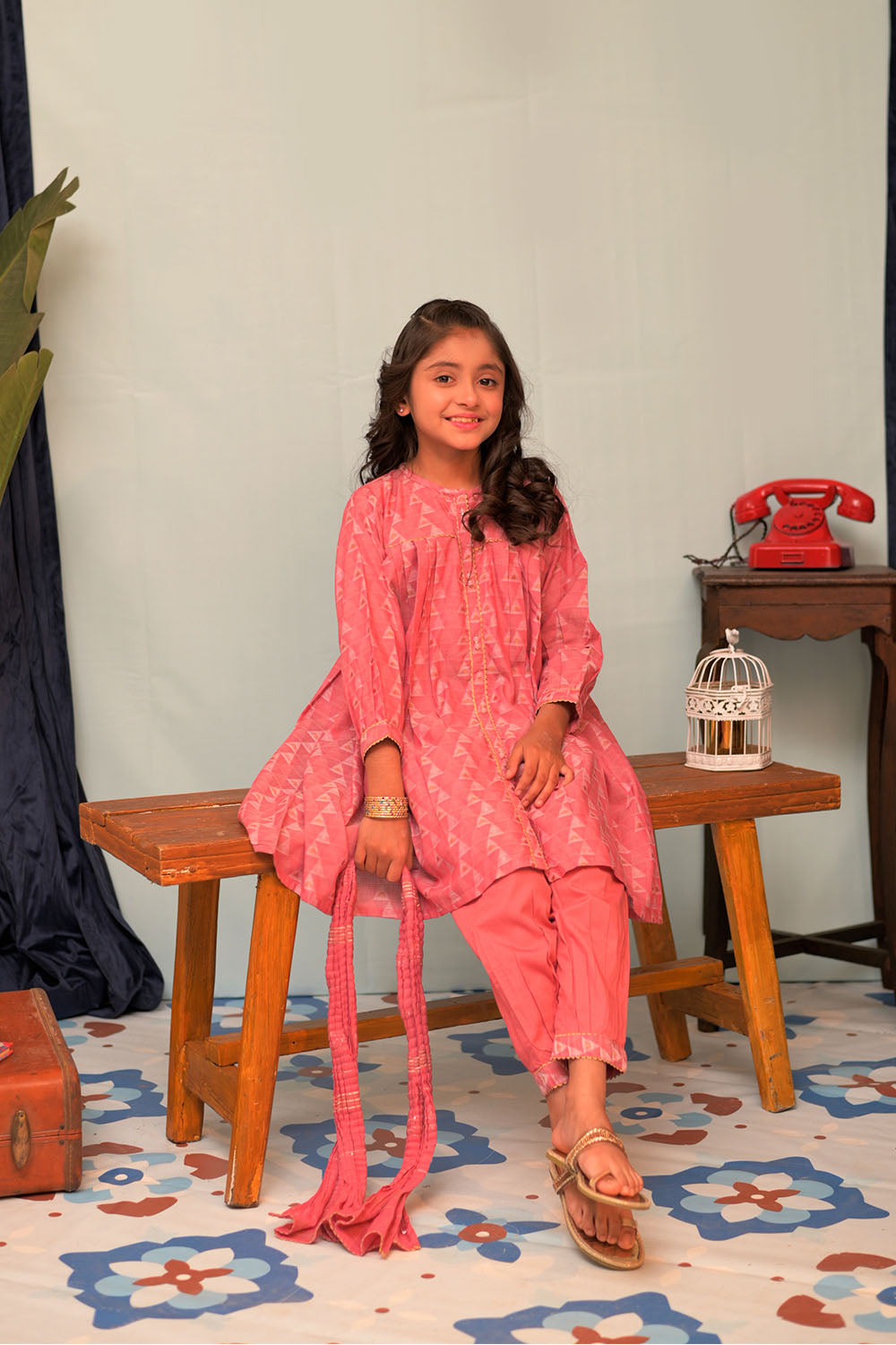 Elegant Cotton Jacquard Tea Pink Stitched Suit for Senorita - Perfect for Weddings, Parties & Special Occasions