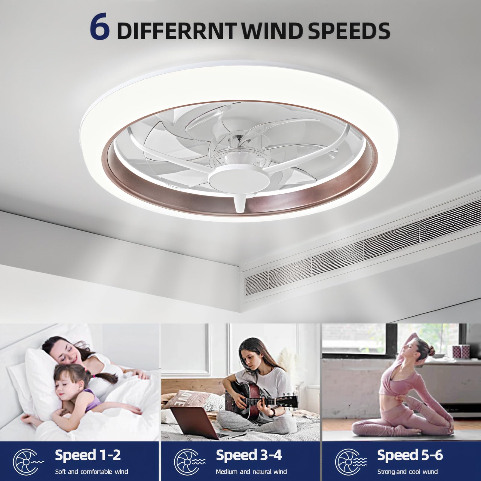 19.2 Inch DC Motor Ceiling Fan with LED Light, 110V 36W Energy Efficient - Perfect for Bedroom, Living Room, and Home Office Cooling & Lighting