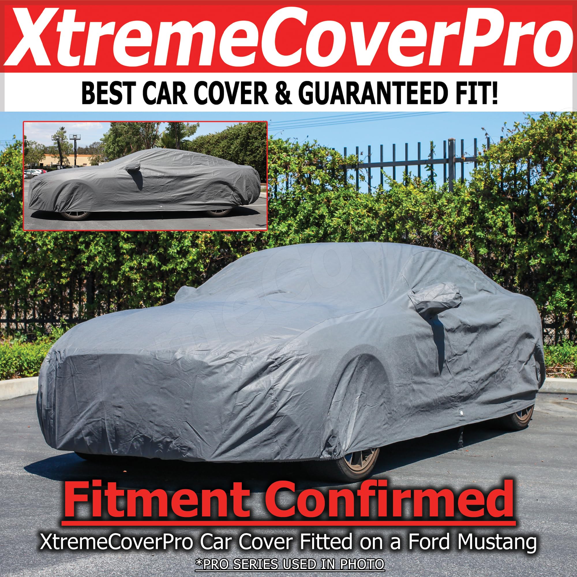Custom Fit Car Cover for Ford Mustang 2015-2023 | XTREMECOVERPRO Platinum Series Grey Waterproof Dustproof UV Protection | Indoor/Outdoor Car Protection for Parking, Travel & Storage